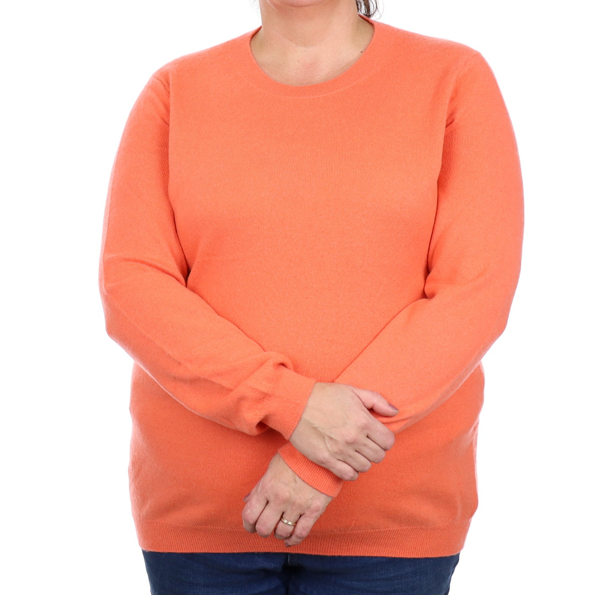 Coral Orange Cashmere Crew Neck Jumper Extra Large