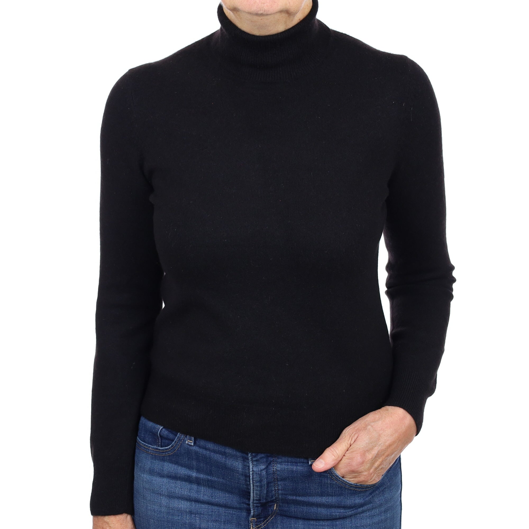 Black Cashmere Polo Neck Jumper Medium