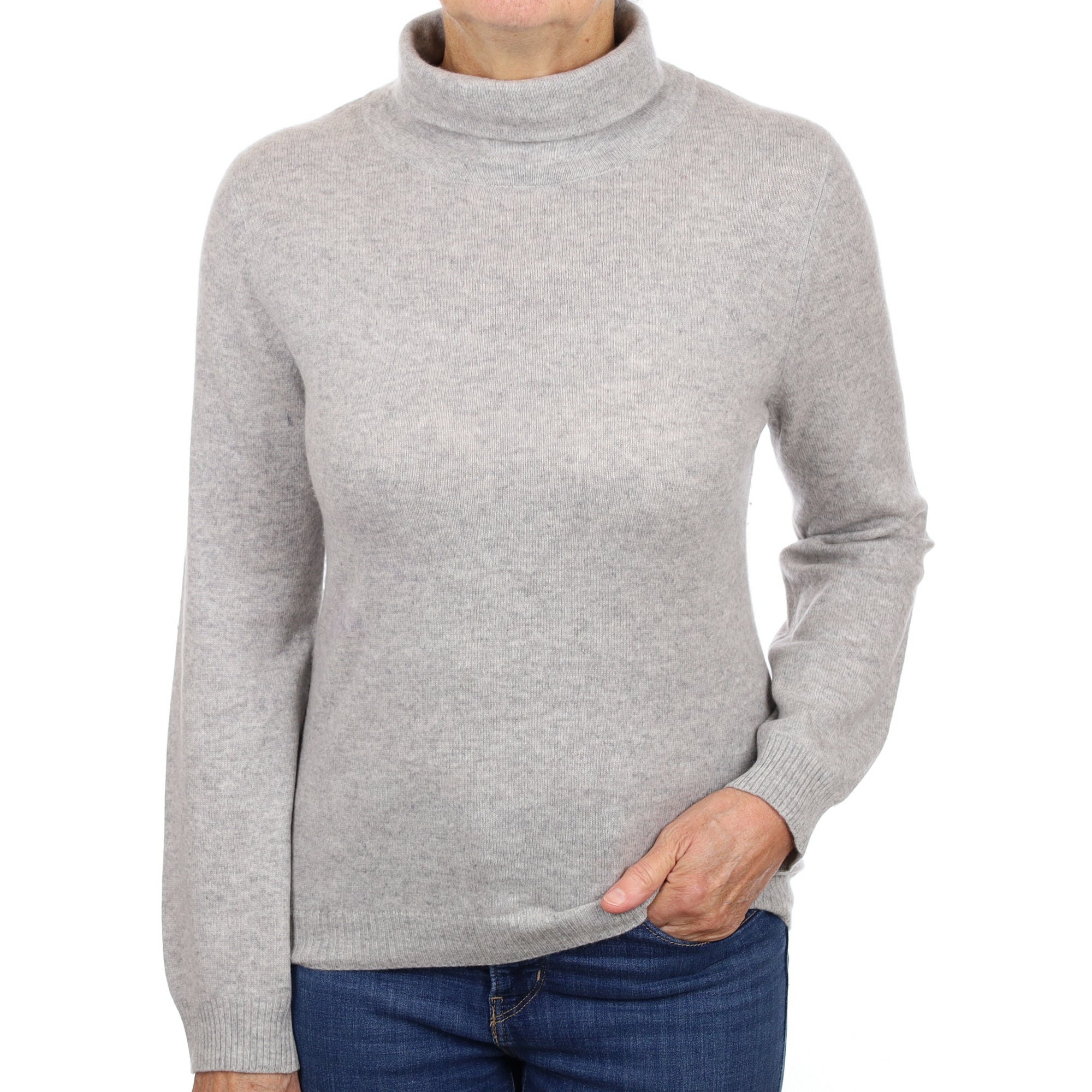 Smoke Grey Cashmere Funnel Neck Jumper Medium