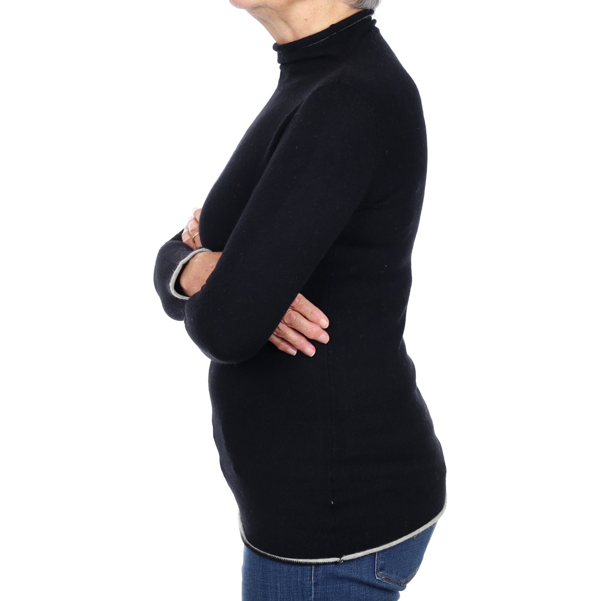 Black Cashmere Funnel Neck Jumper Medium