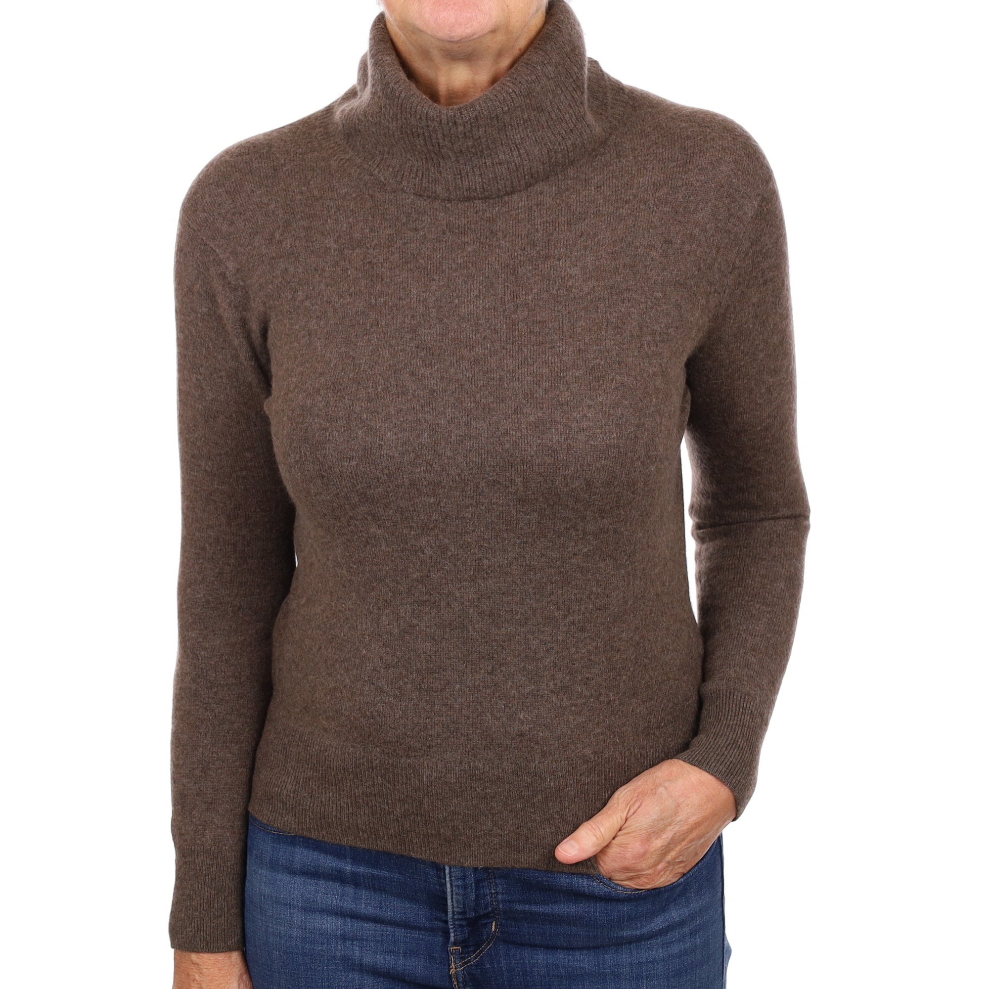 Donkey Brown Cashmere Polo Neck Jumper Medium