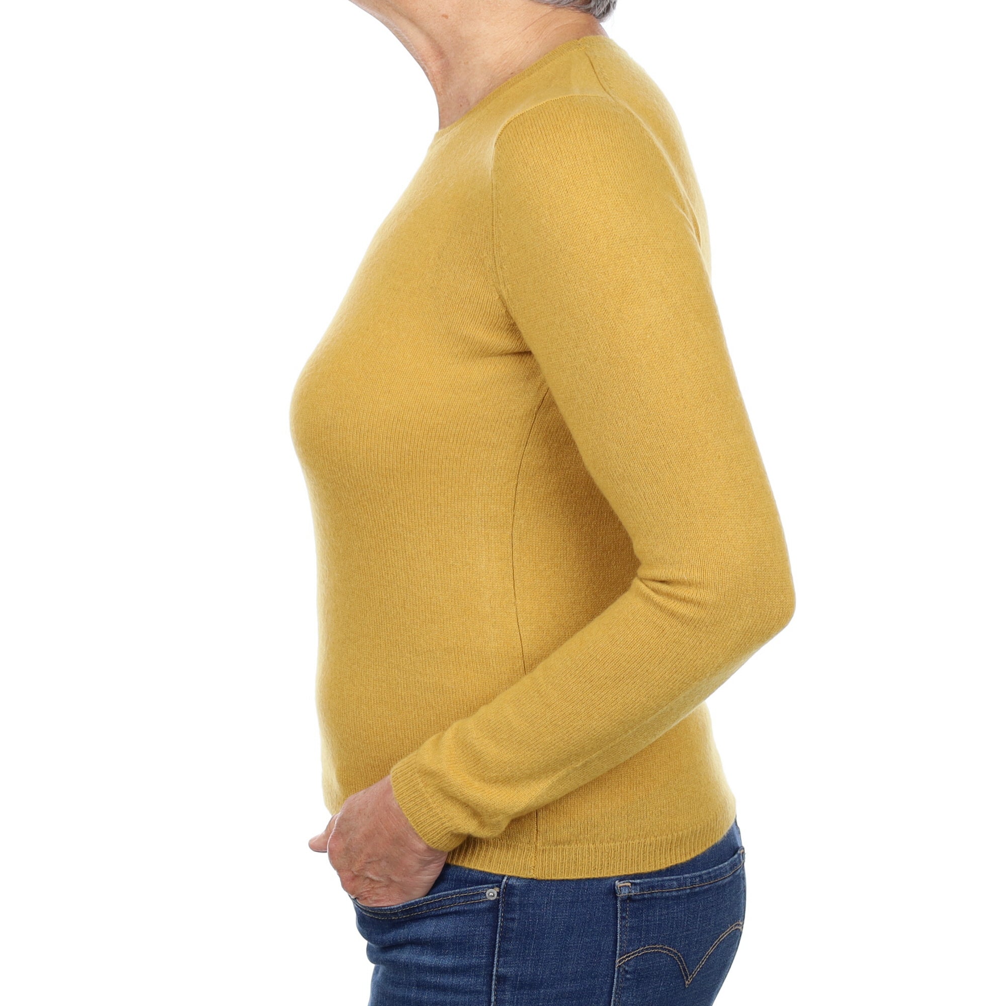 Dijon Mustard Yellow Cashmere Crew Neck Jumper Medium