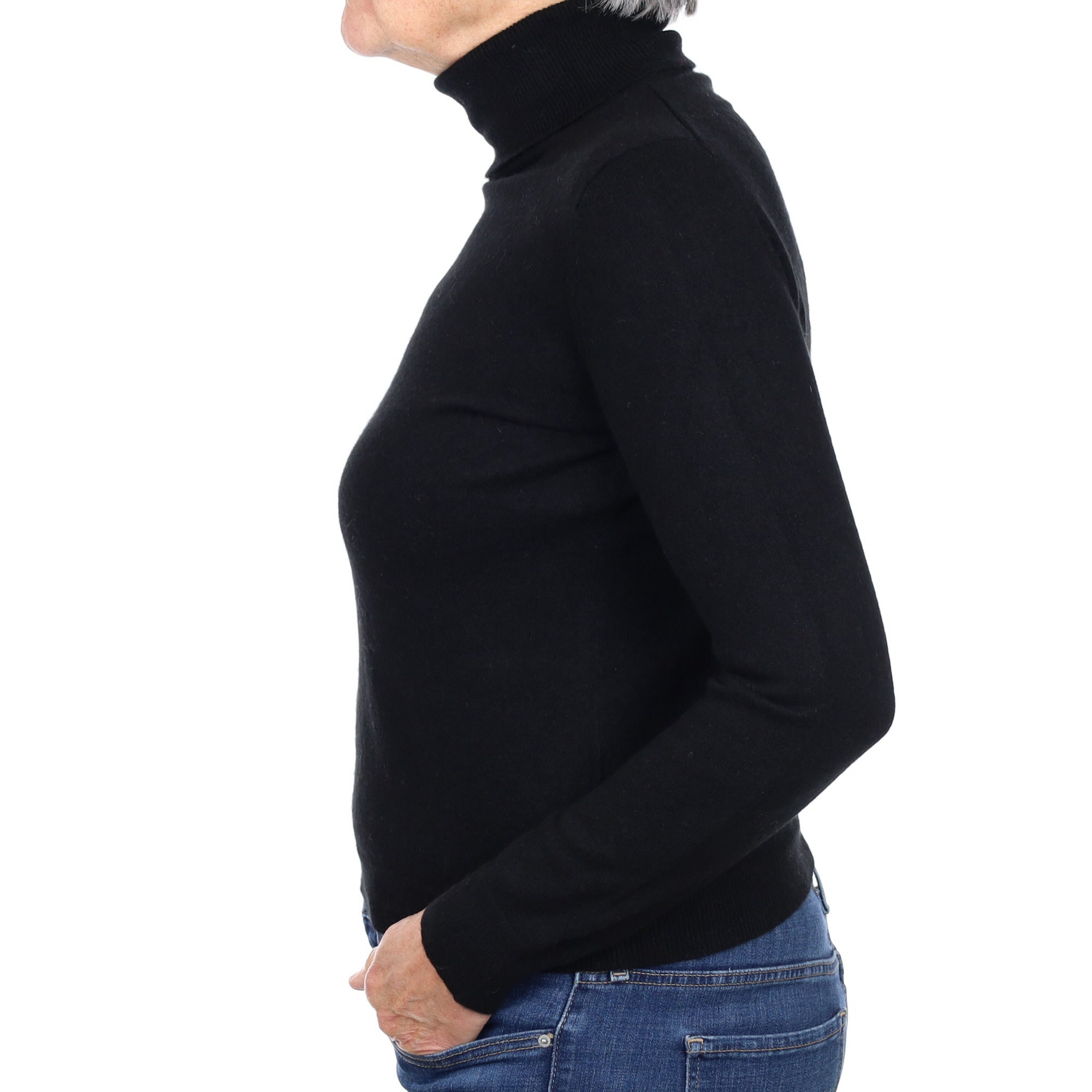 Black Cashmere Polo Neck Jumper Medium