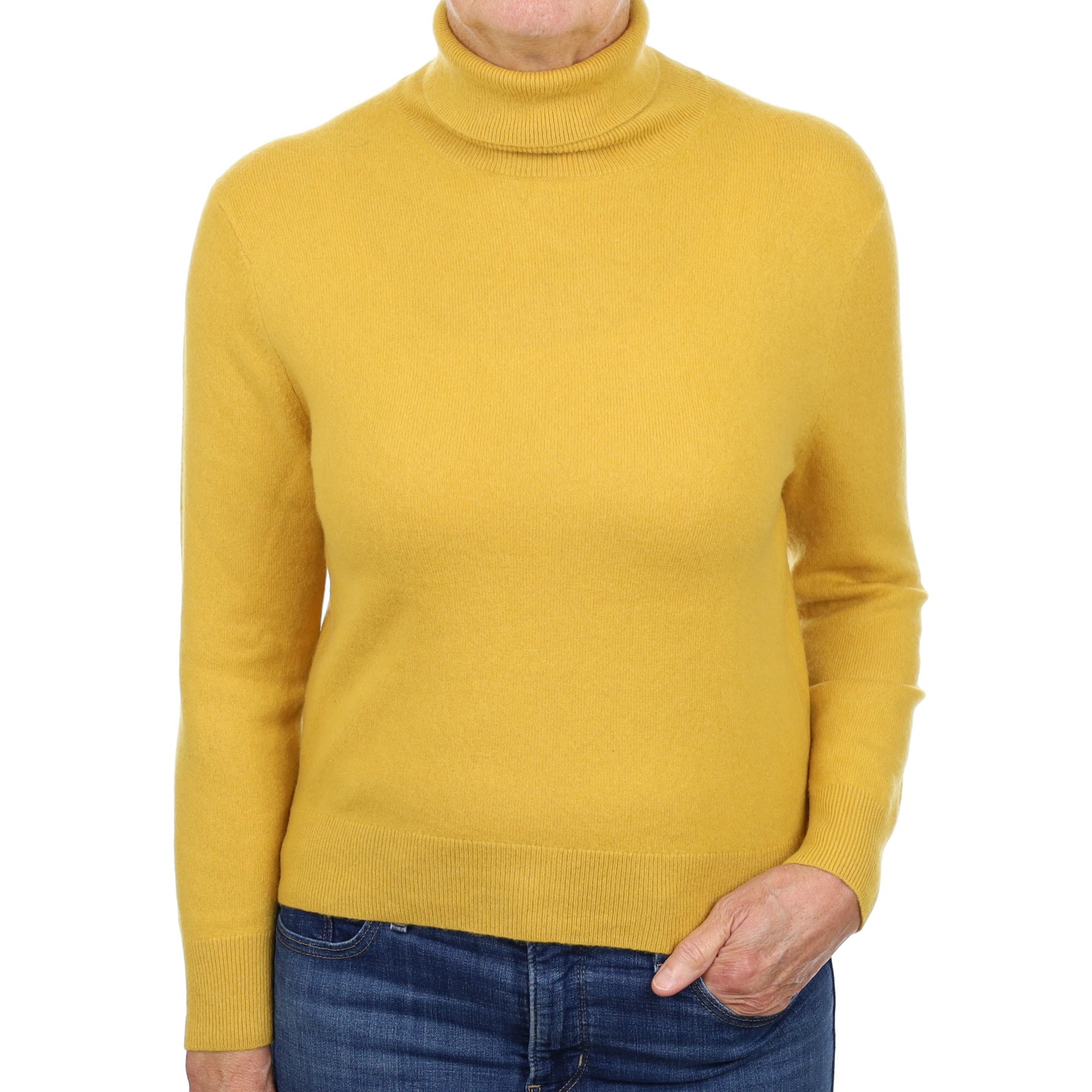Mustard Yellow Cashmere Polo Neck Jumper Medium