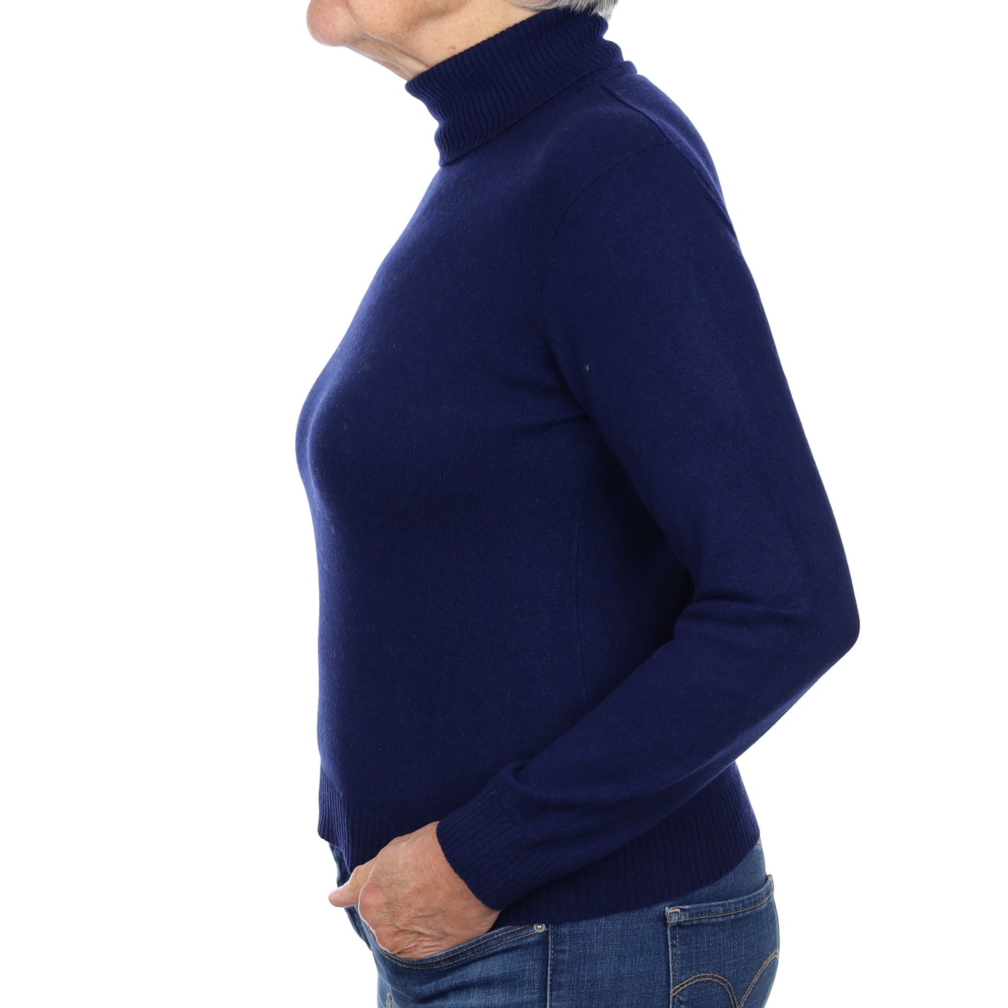 French Navy Cashmere Polo Neck Jumper Medium