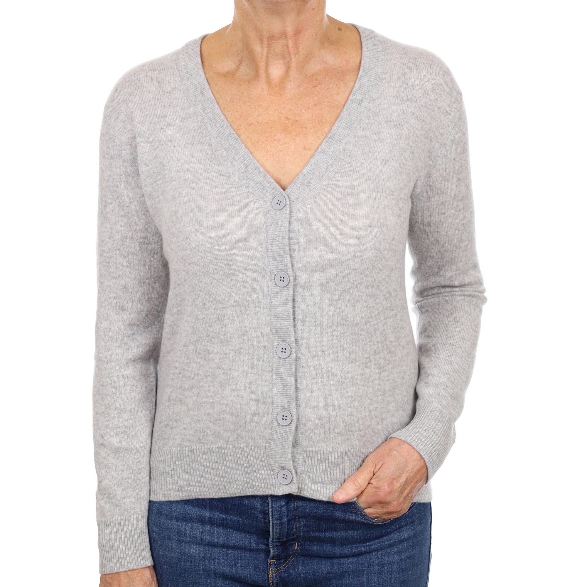 Smoke Grey Cashmere V Neck Cardigan Medium