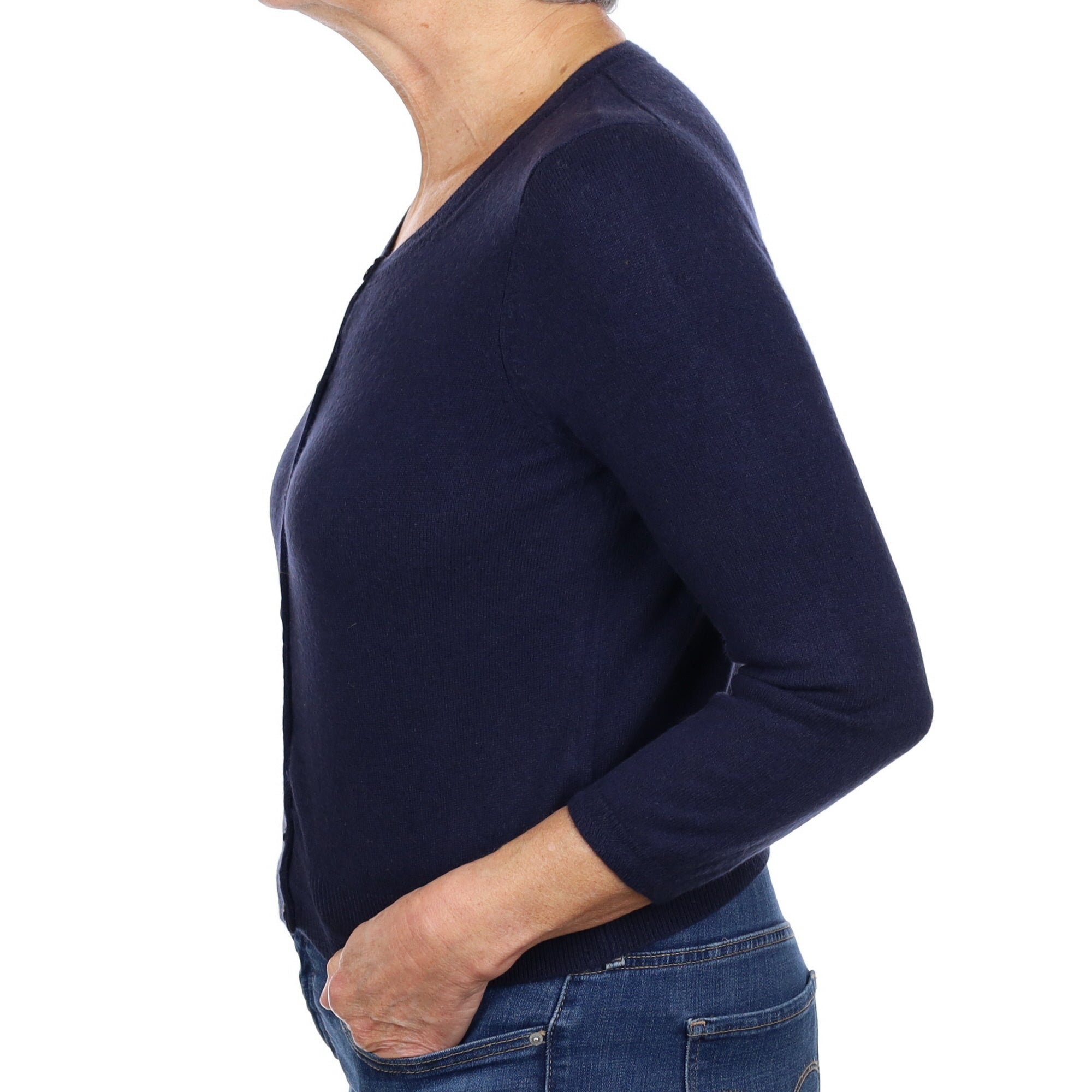 Navy Blue Cashmere Crew Neck Cardigan Medium