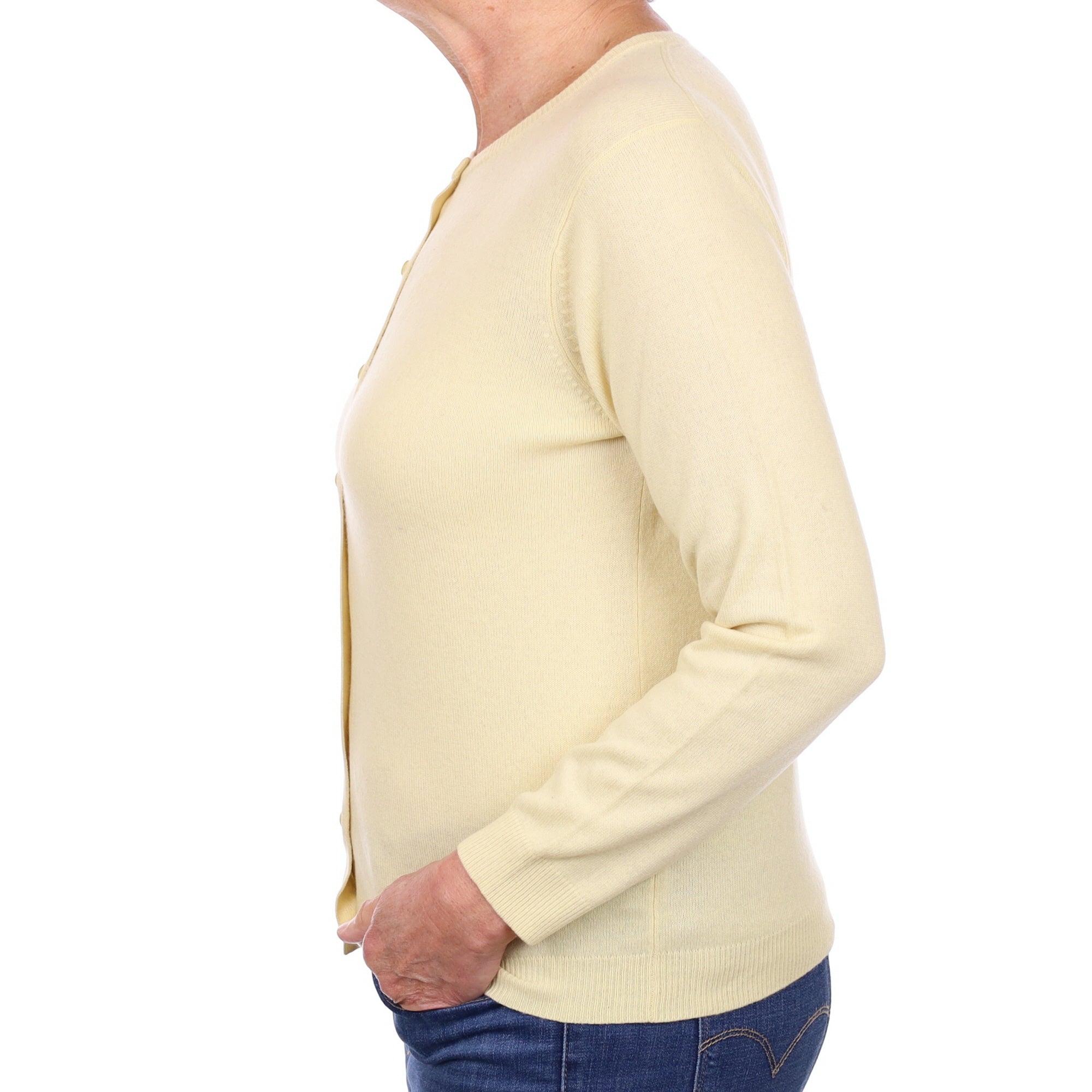 Primrose Yellow Cashmere Crew Neck Cardigan Medium