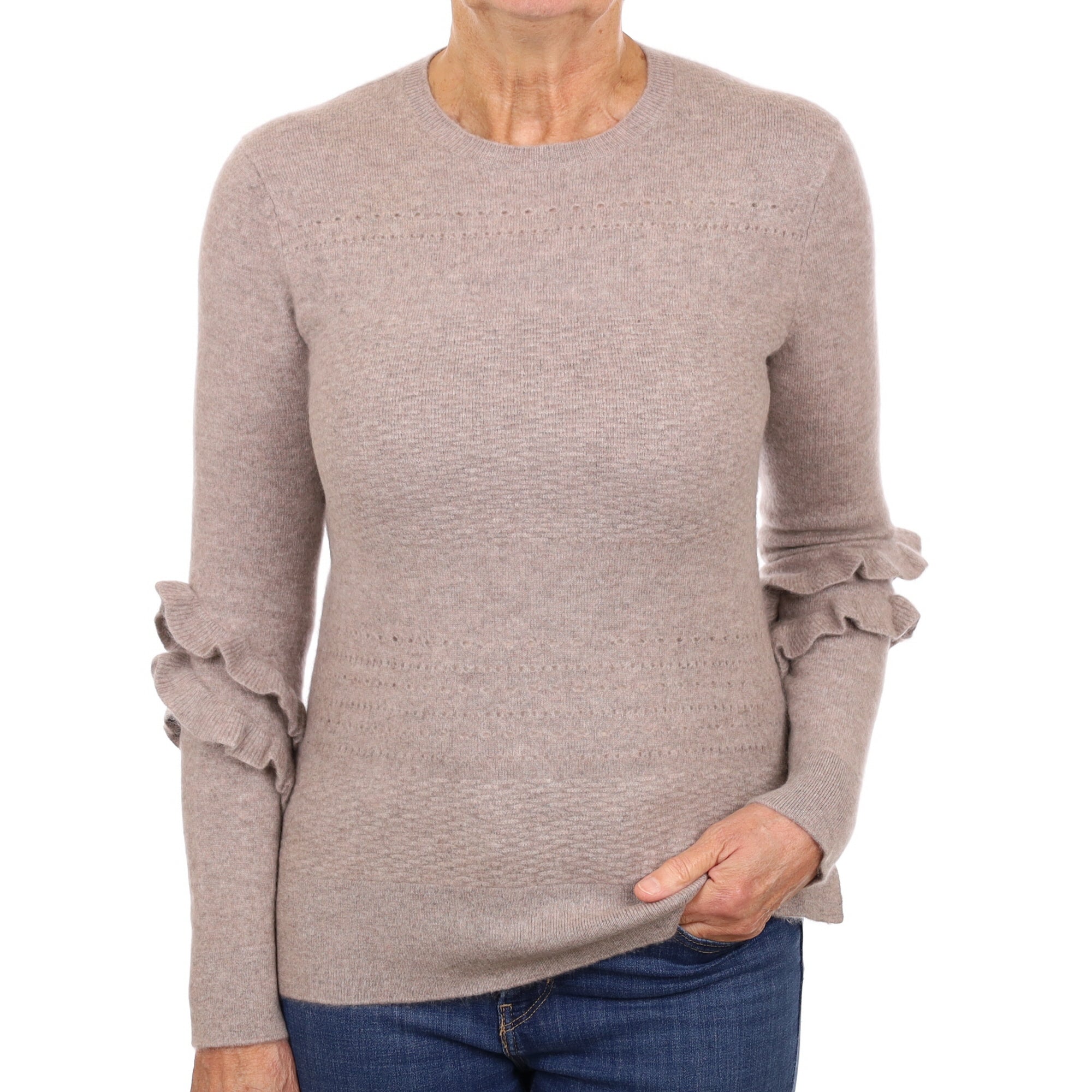 Neiman Marcus Mink Brown Cashmere Crew Neck Jumper Medium