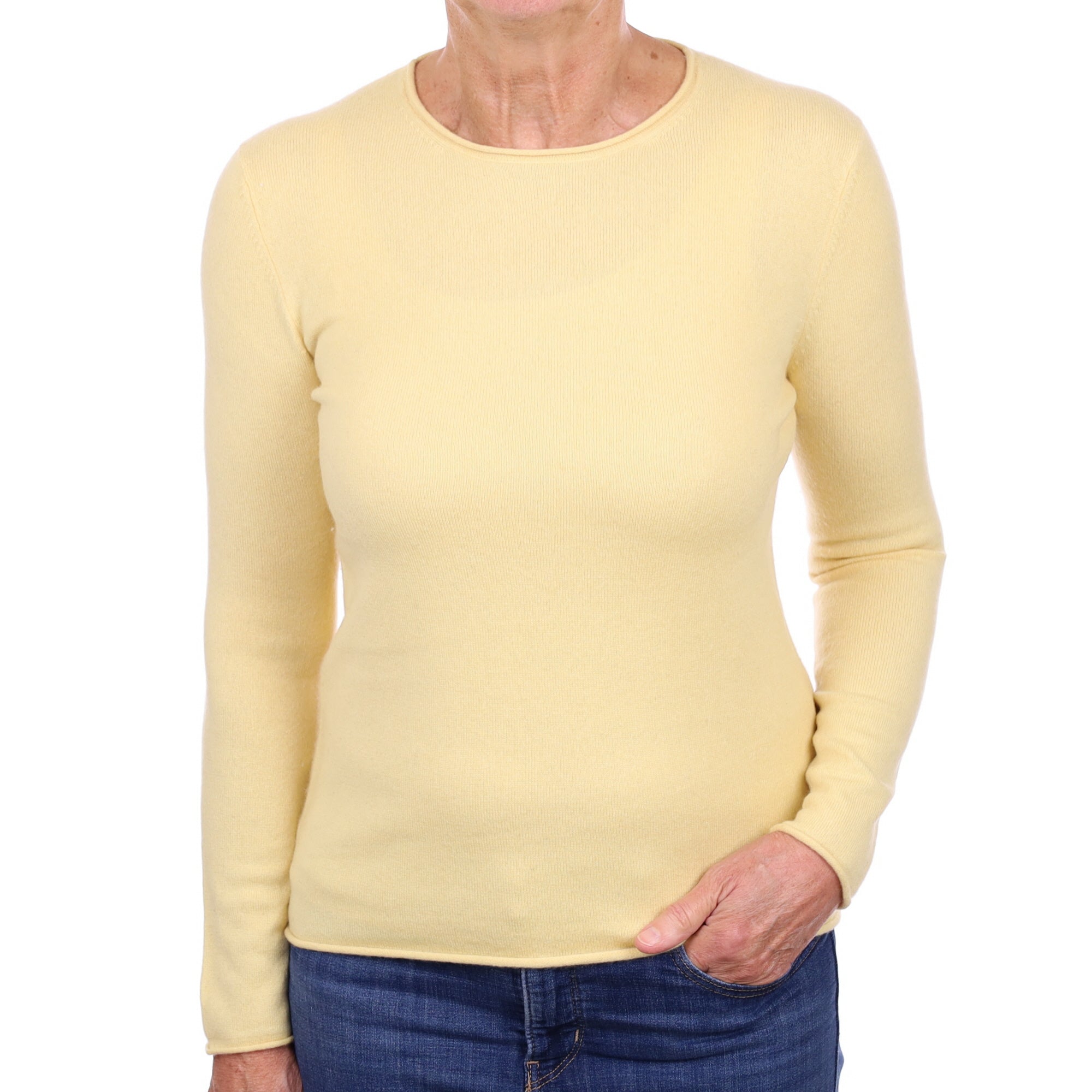 Custard Yellow Cashmere Crew Neck Jumper Medium