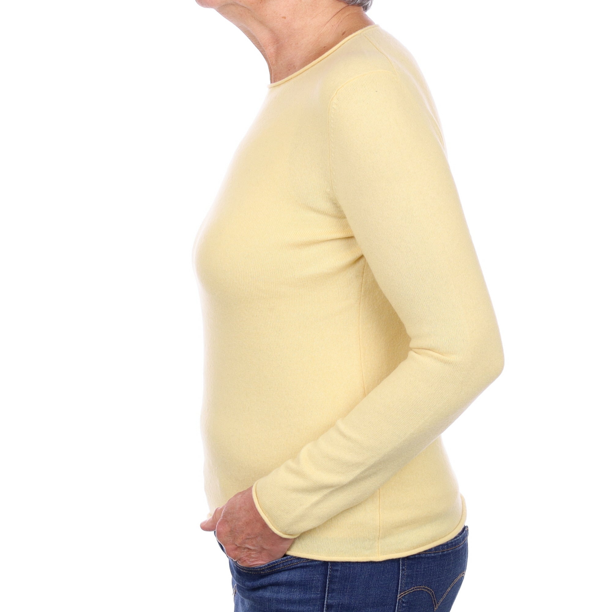 Custard Yellow Cashmere Crew Neck Jumper Medium