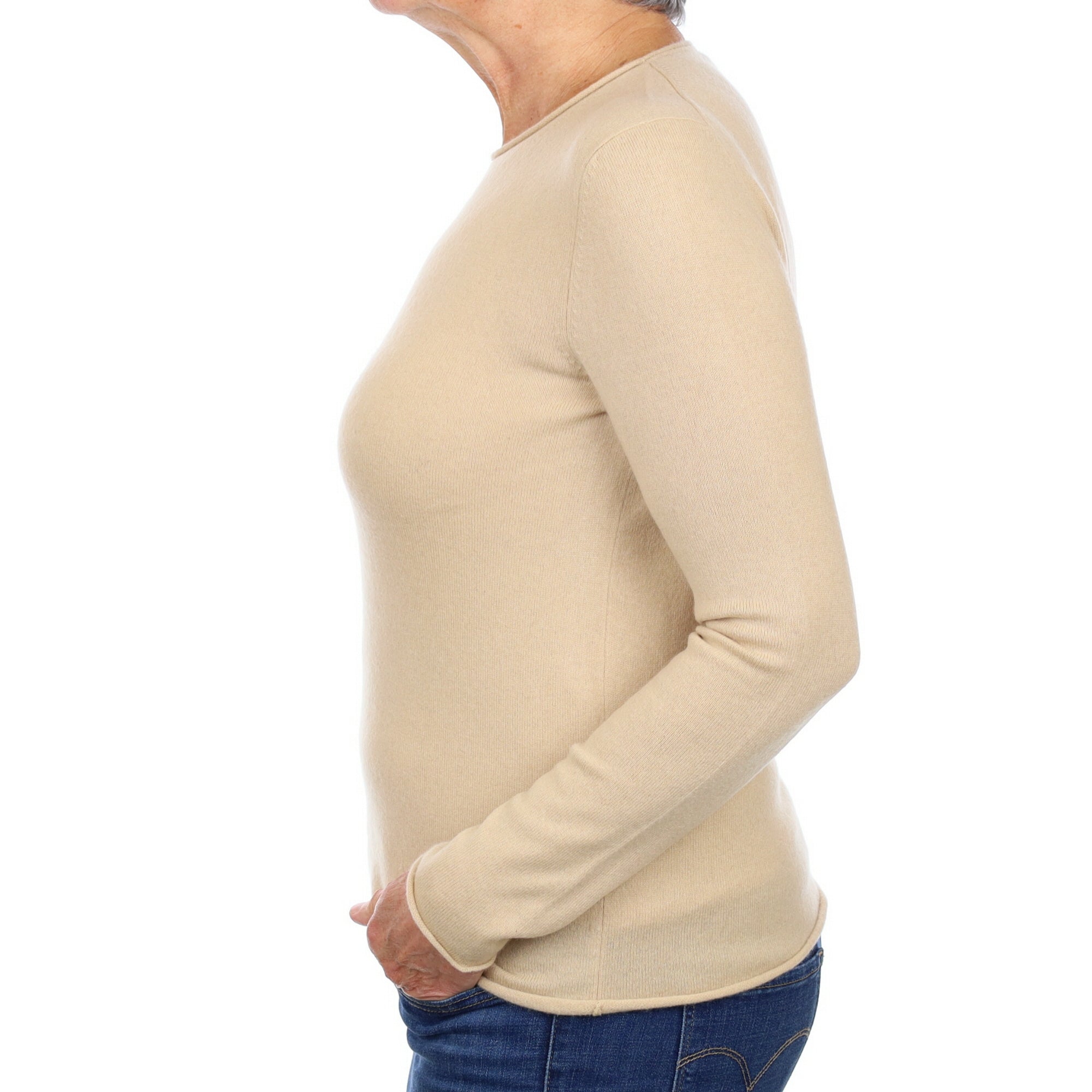 Sand Beige Cashmere Crew Neck Jumper Medium
