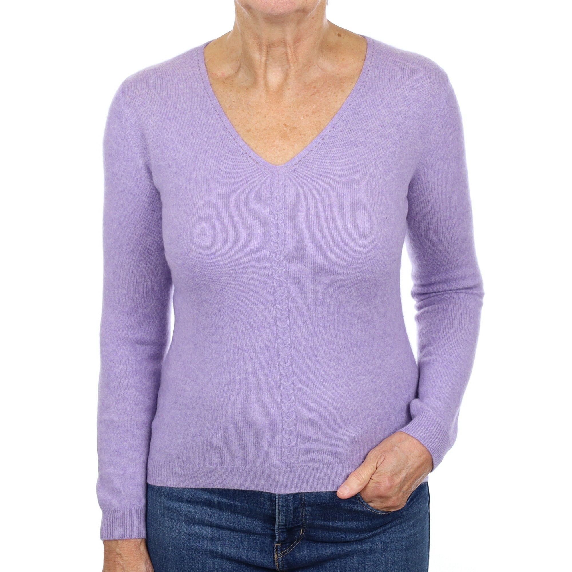 Lavender Purple Cashmere V Neck Jumper Medium