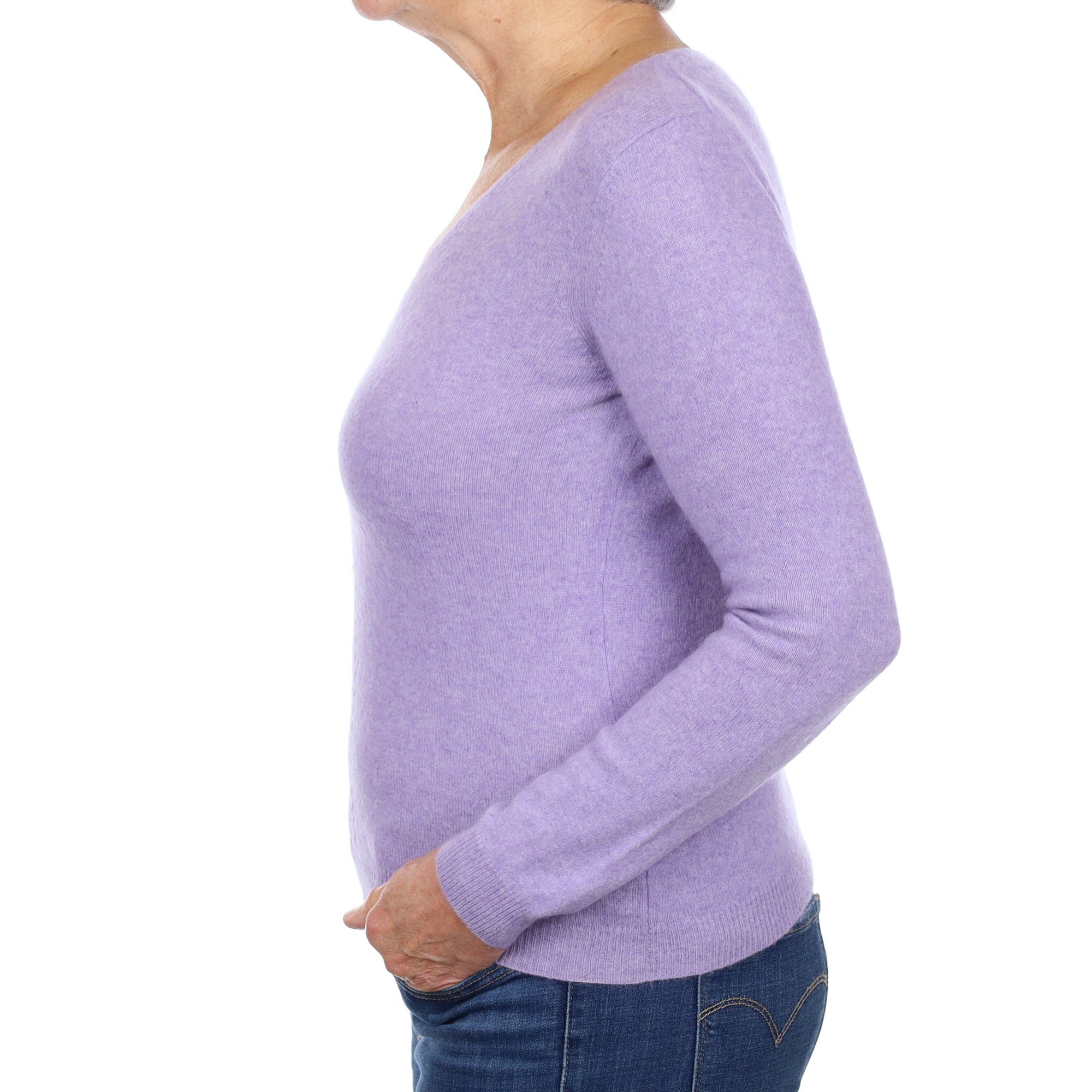 Lavender Purple Cashmere V Neck Jumper Medium