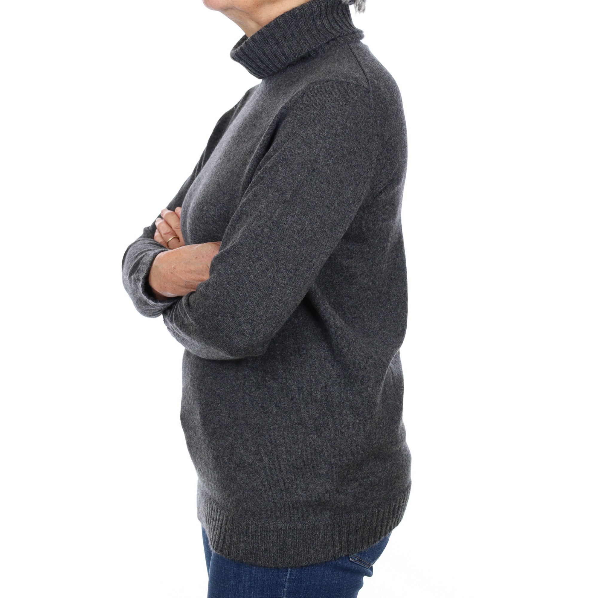 Slate Grey Cashmere Polo Neck Jumper Medium