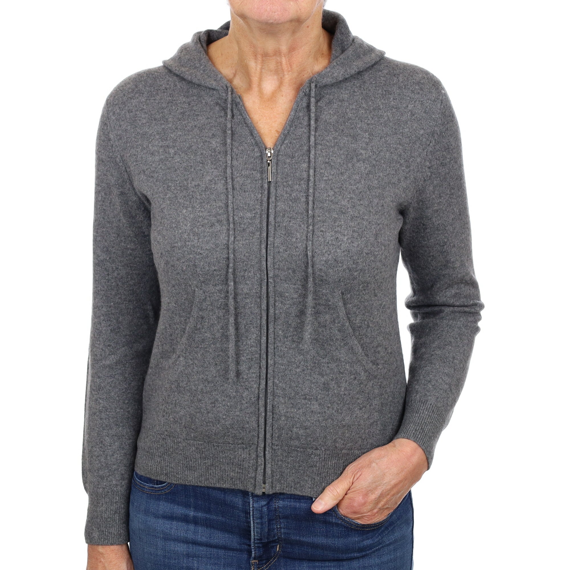 Slate Grey Cashmere Zip Up Hoodie Medium