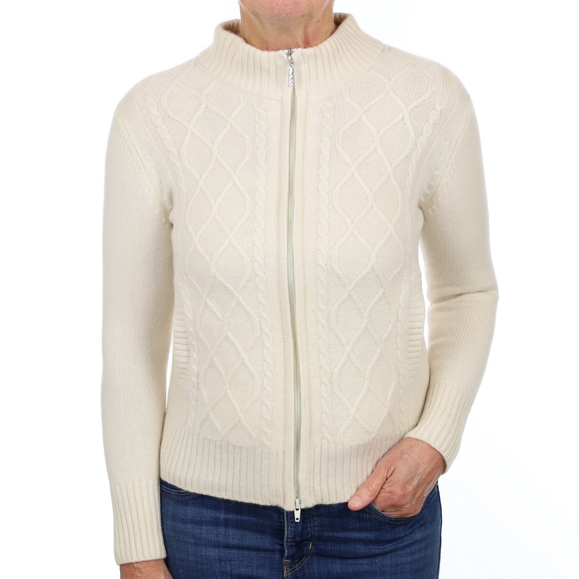 Vanilla Cream Cashmere Zip Up Cardigan Medium