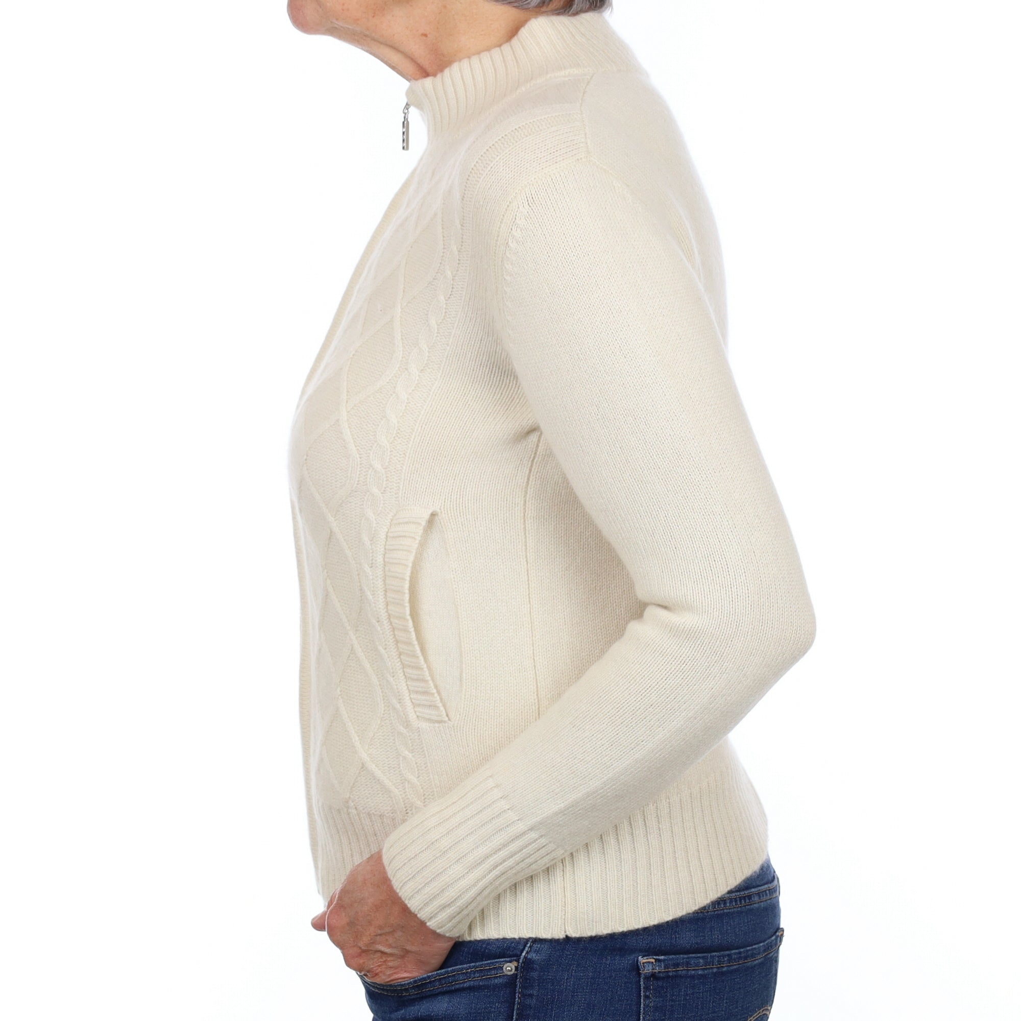 Vanilla Cream Cashmere Zip Up Cardigan Medium