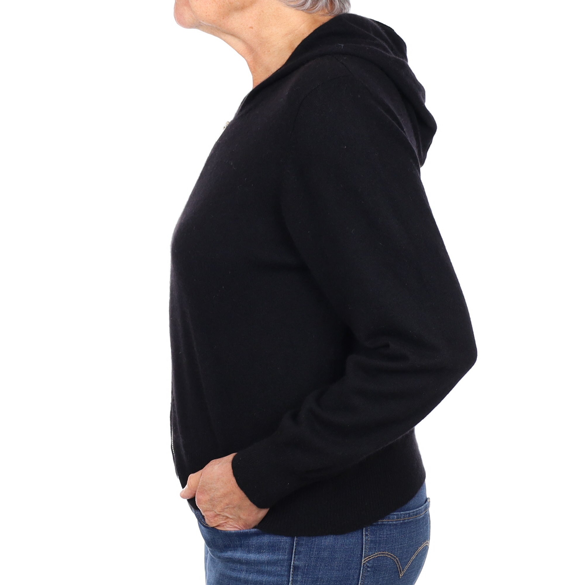 Black Cashmere Zip Up Hoodie Medium