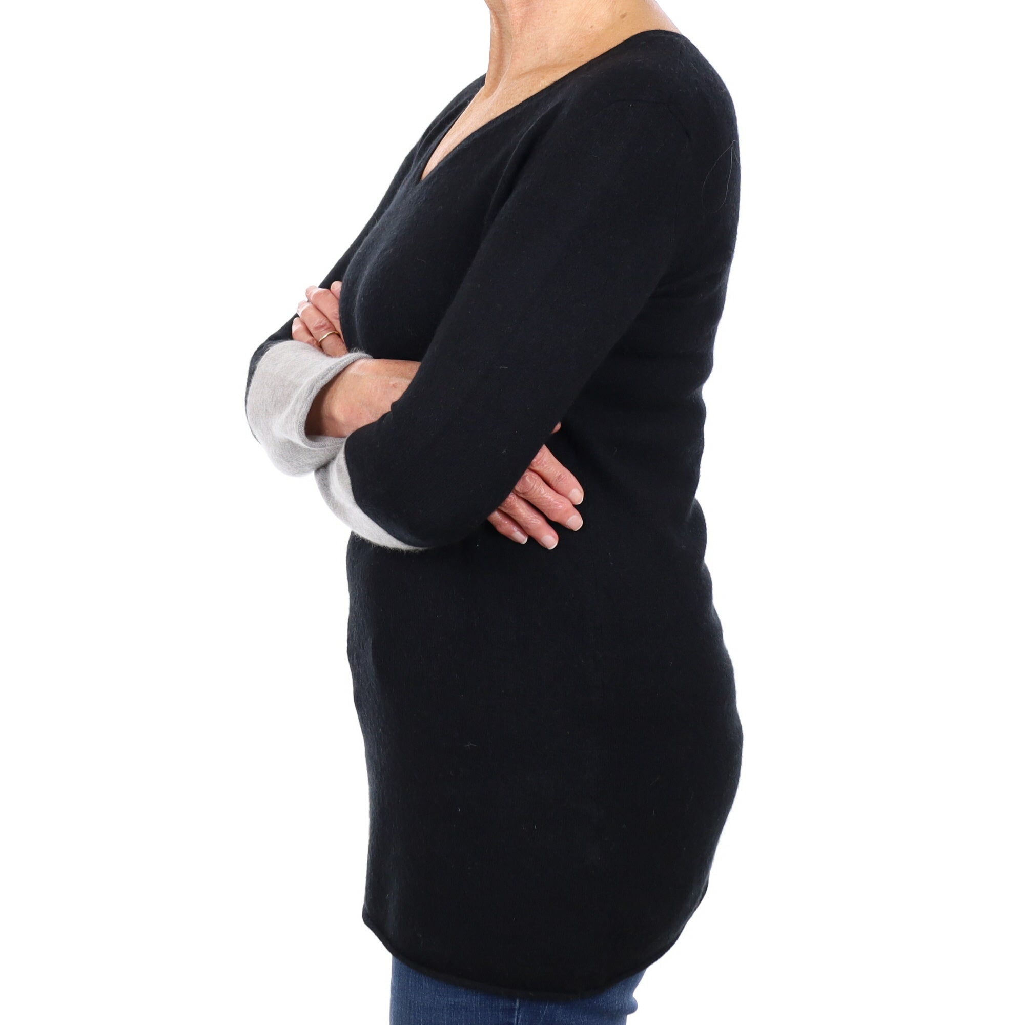 Black Cashmere V Neck Jumper Medium