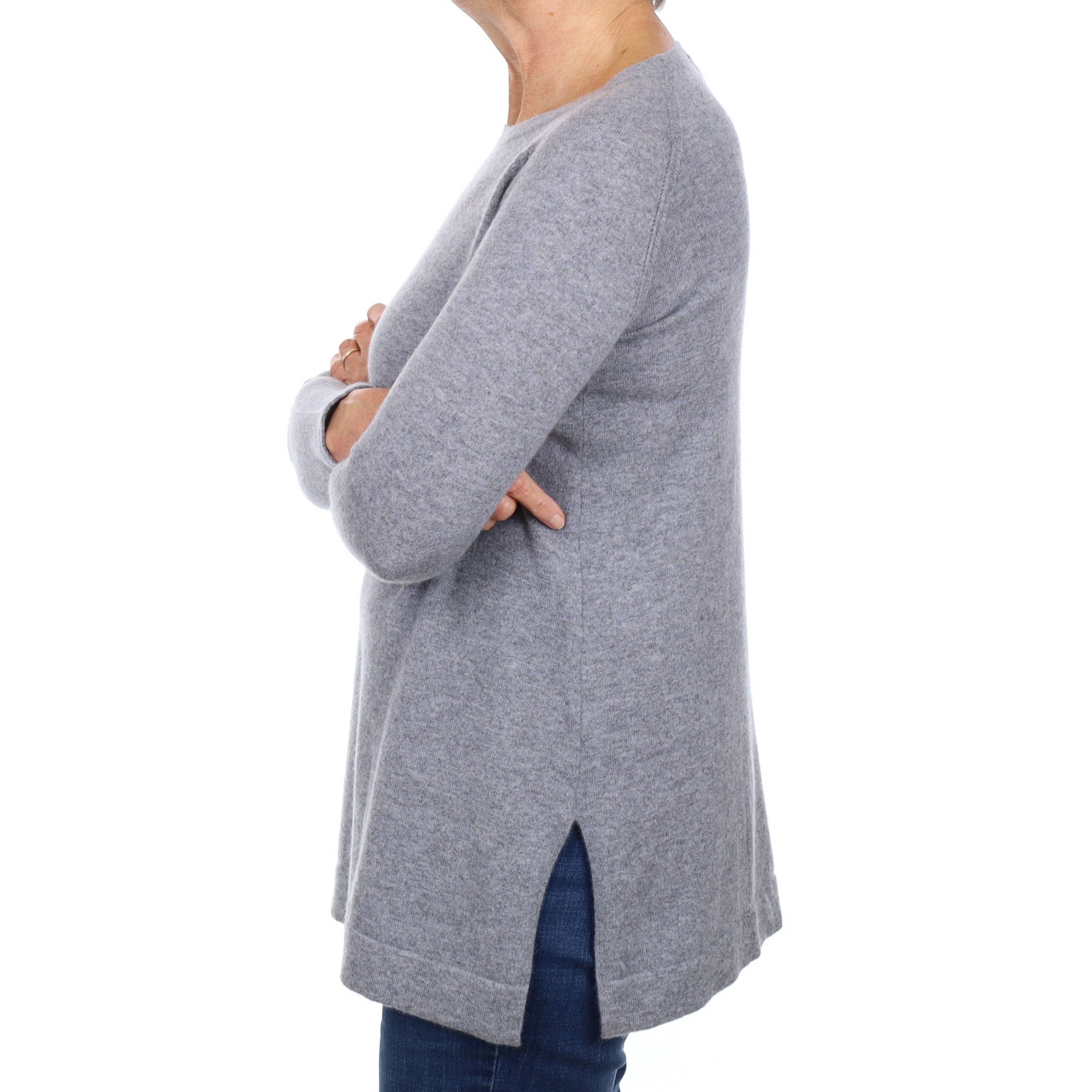 House Or Bruar Ash Grey Cashmere Wide Crew Neck Jumper Medium