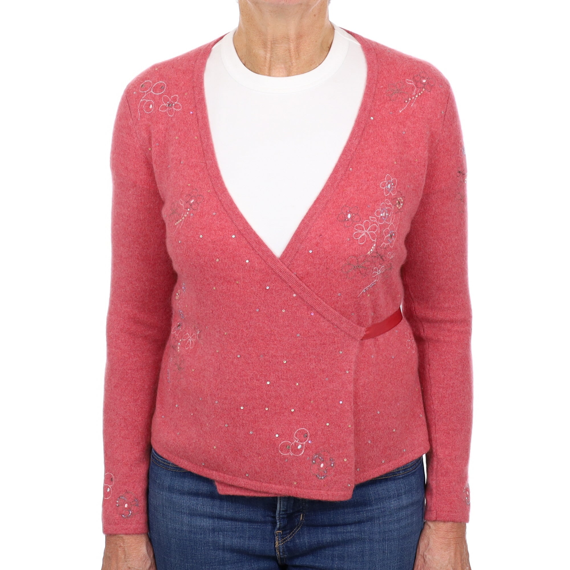 Crushed Raspberry Pink Cashmere Wrap Around Cardigan Medium