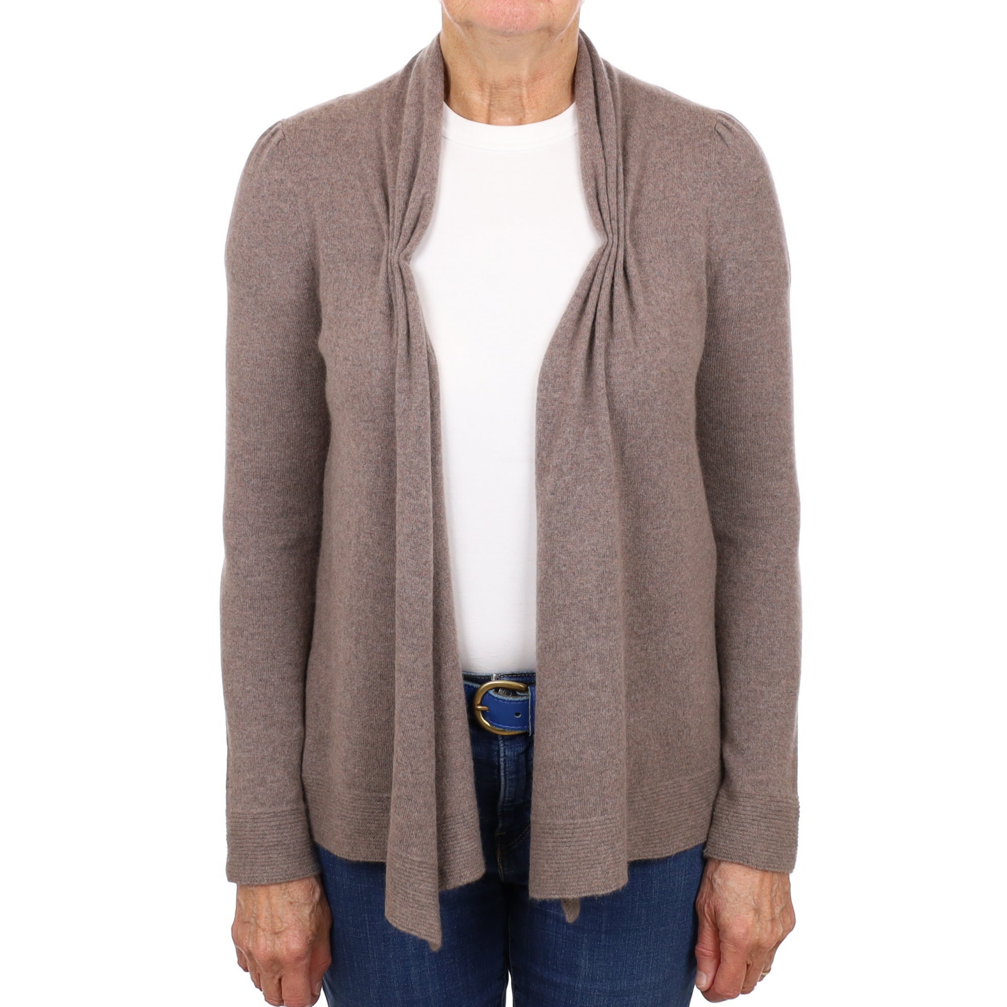Mocha Brown Cashmere Waterfall Edge Cardigan Medium