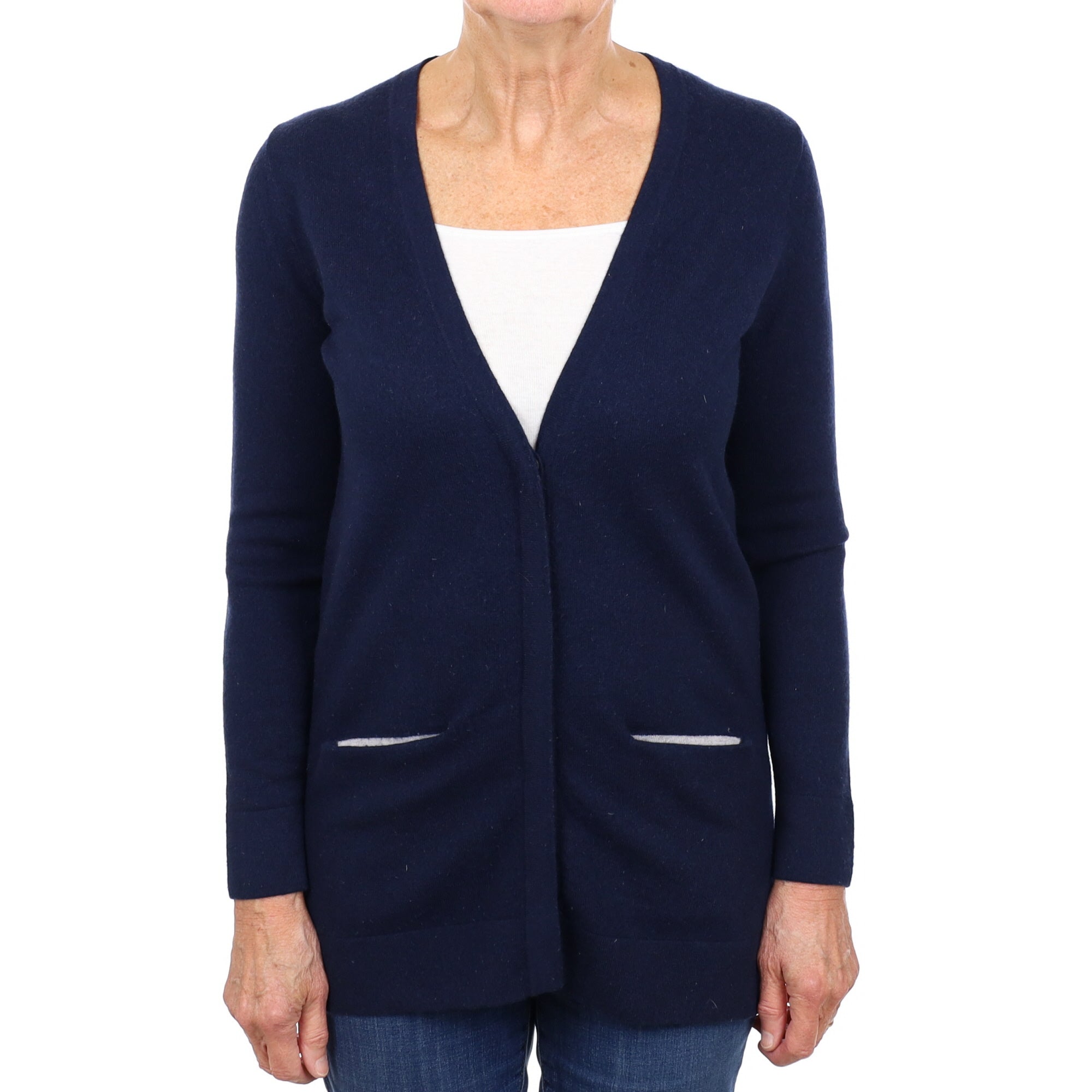 Navy Blue Cashmere V Neck Cardigan Medium