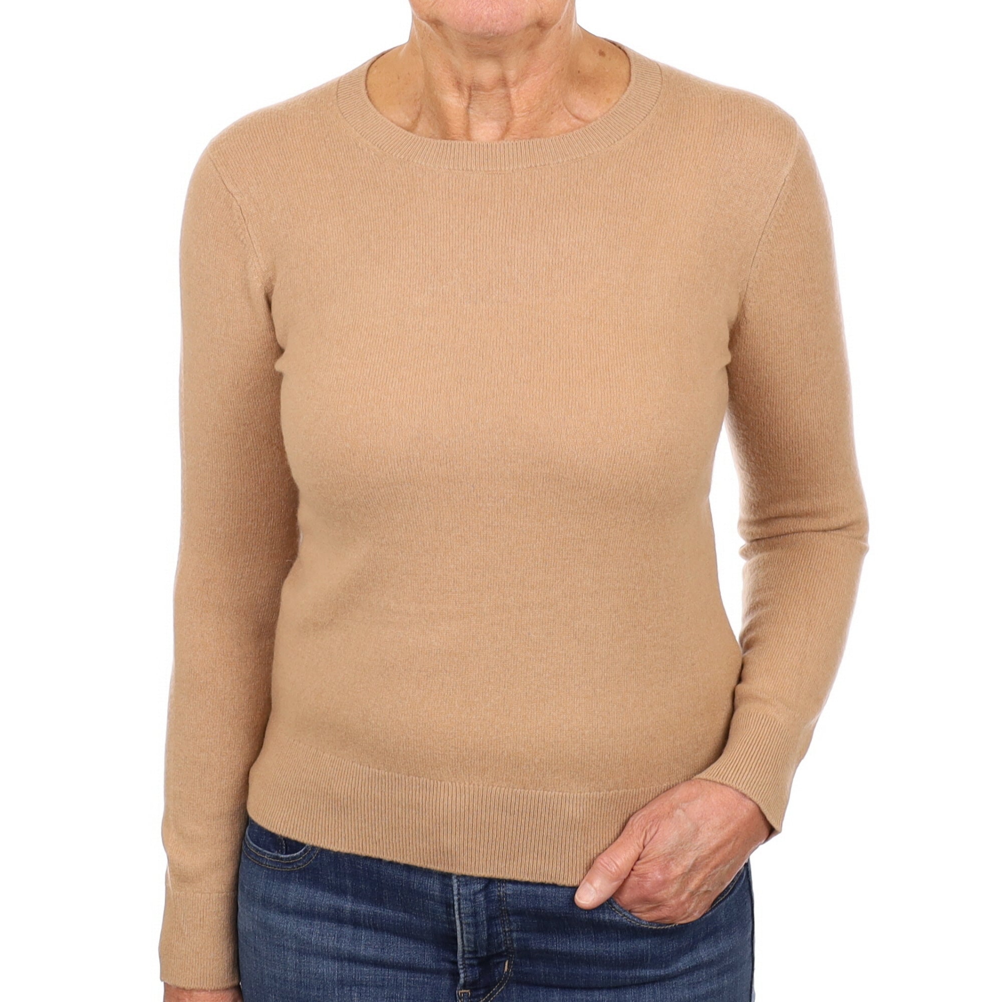 Caramel Brown Cashmere Crew Neck Jumper Medium