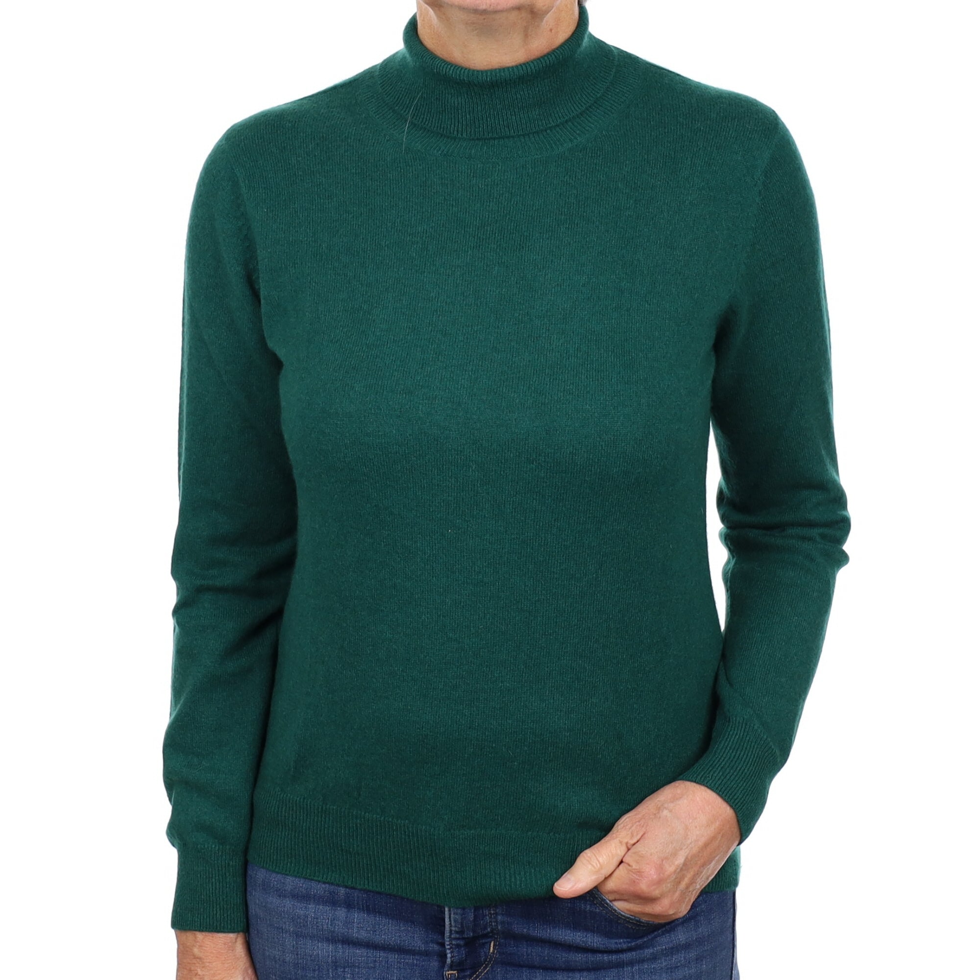 Shamrock Green Cashmere Polo Neck Jumper Medium