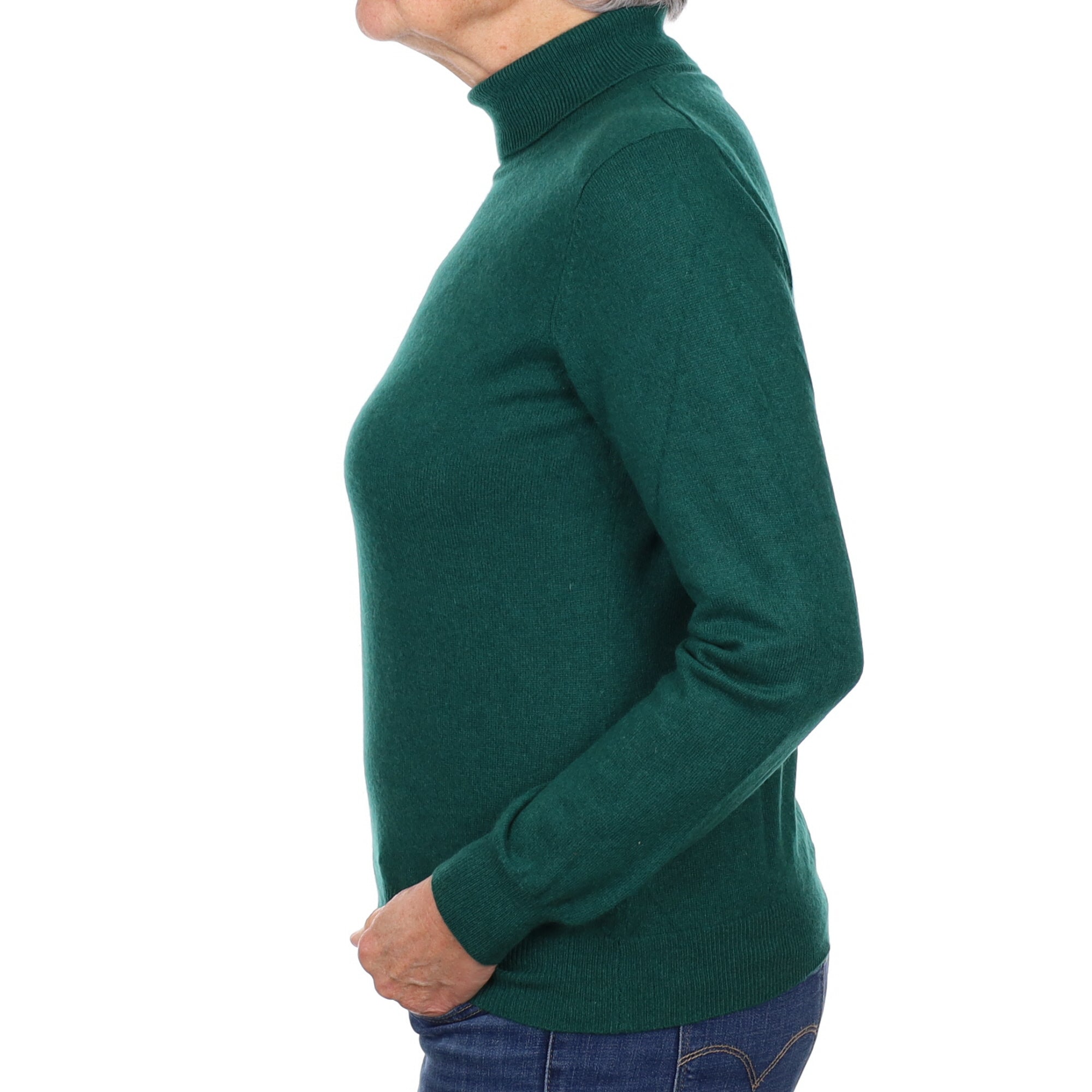 Shamrock Green Cashmere Polo Neck Jumper Medium