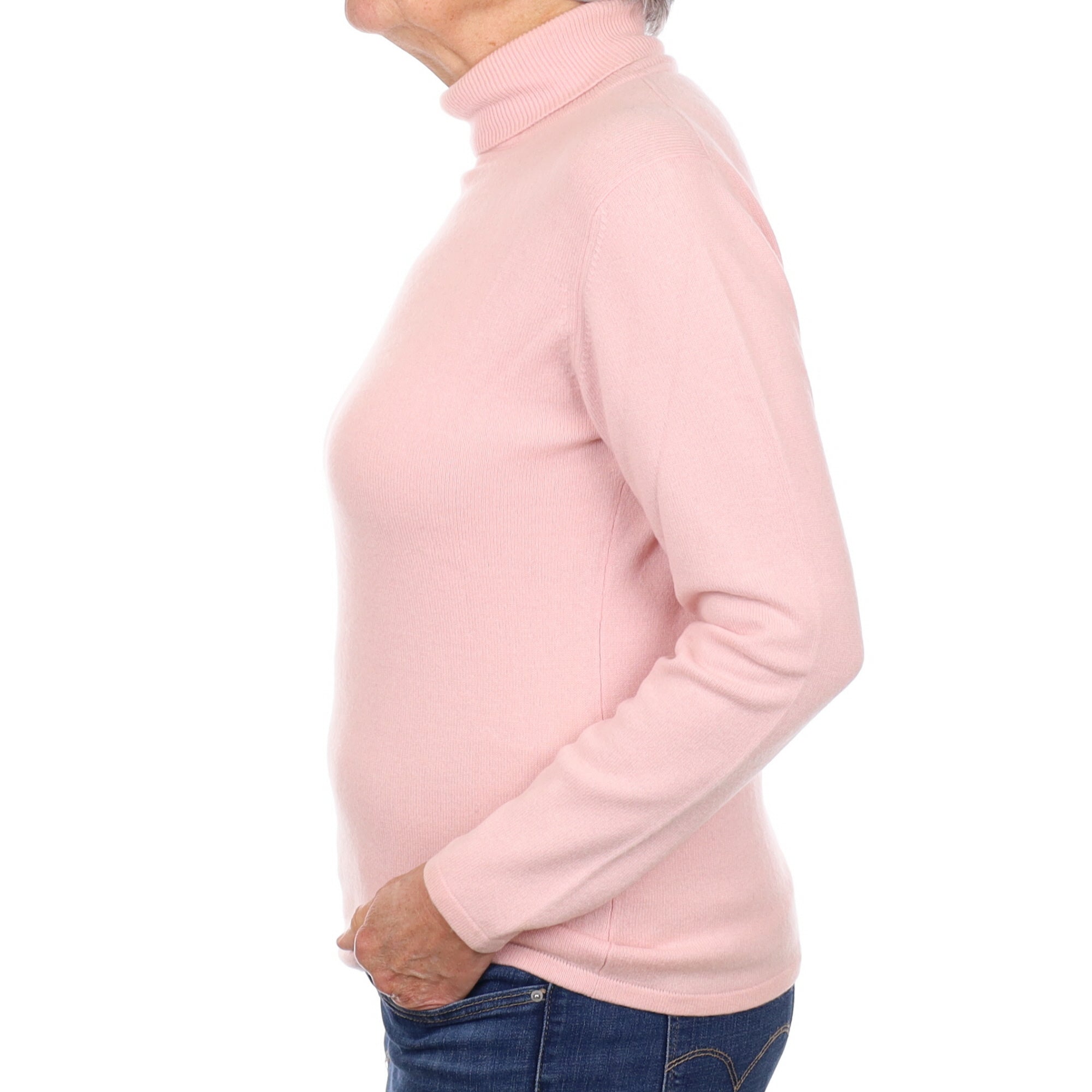 Carnation Pink Cashmere Polo Neck Jumper Medium