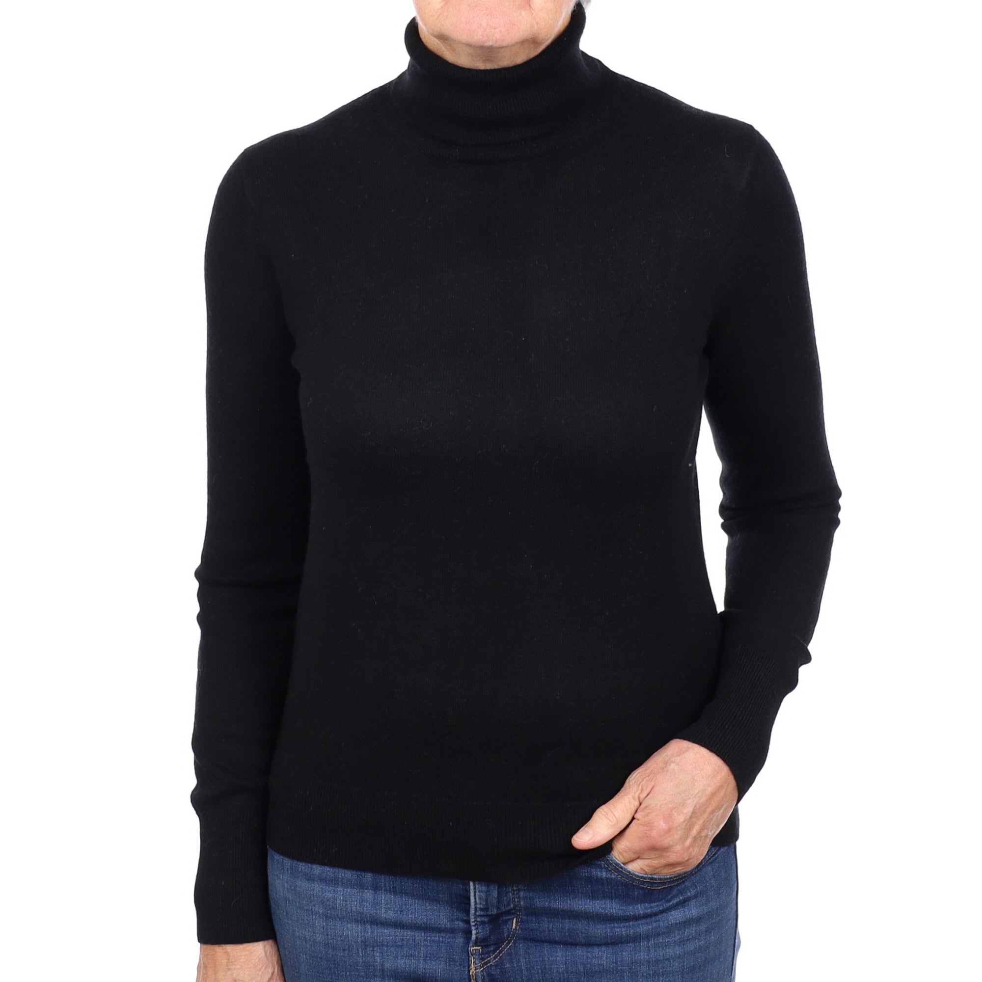 Black Cashmere Polo Neck Jumper Medium
