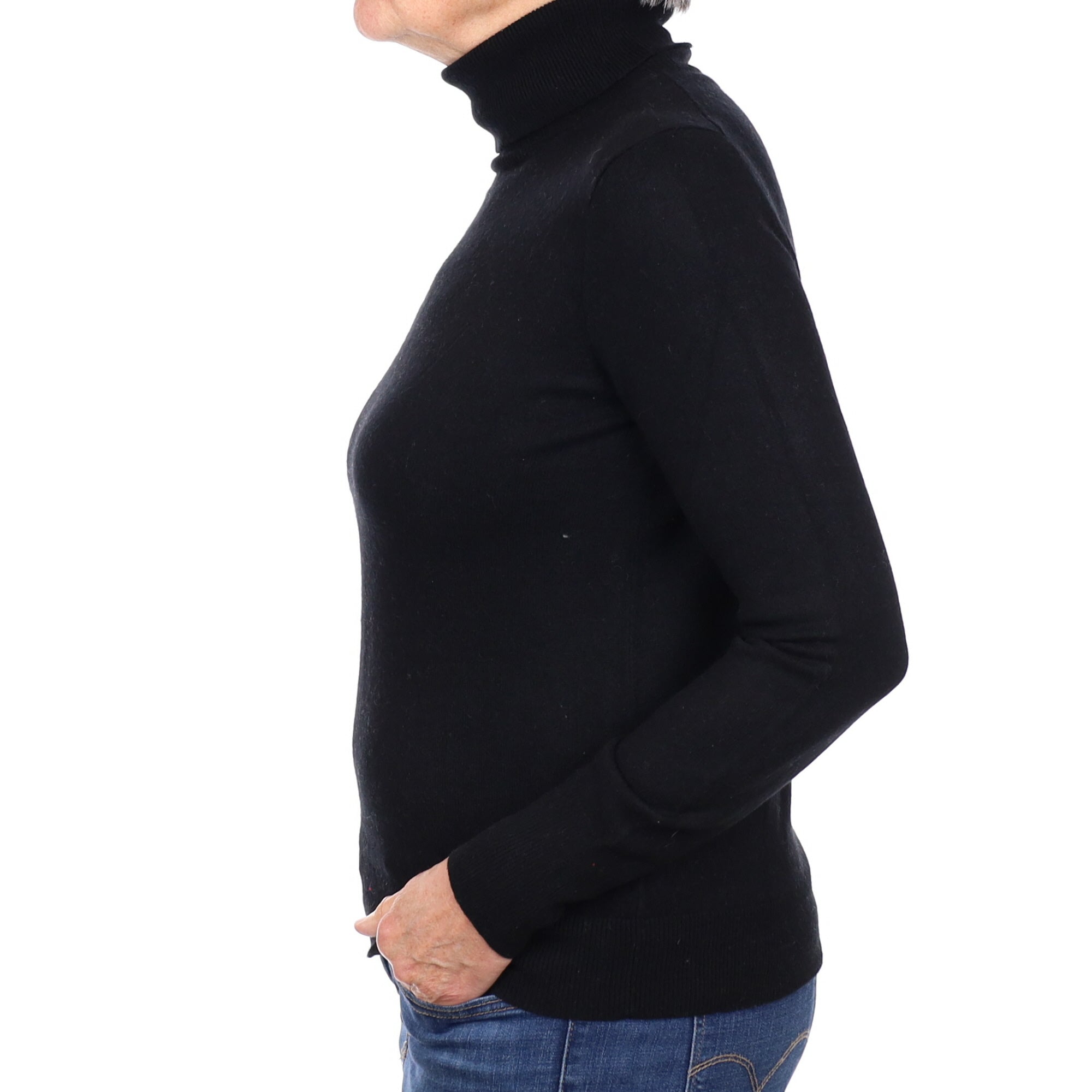 Black Cashmere Polo Neck Jumper Medium