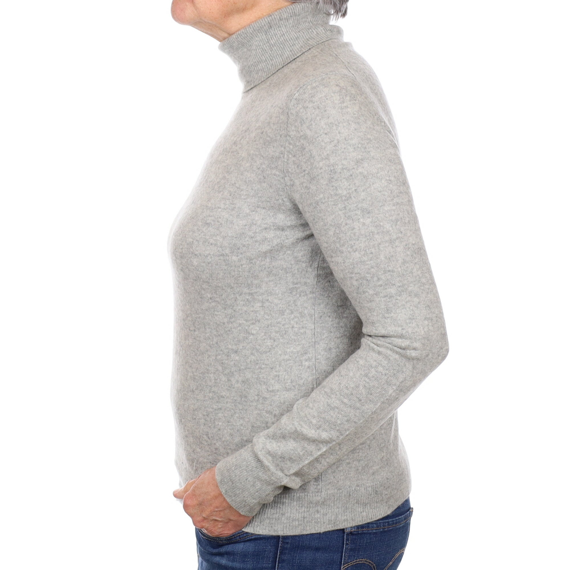 Smoke Grey Cashmere Polo Neck Jumper Medium