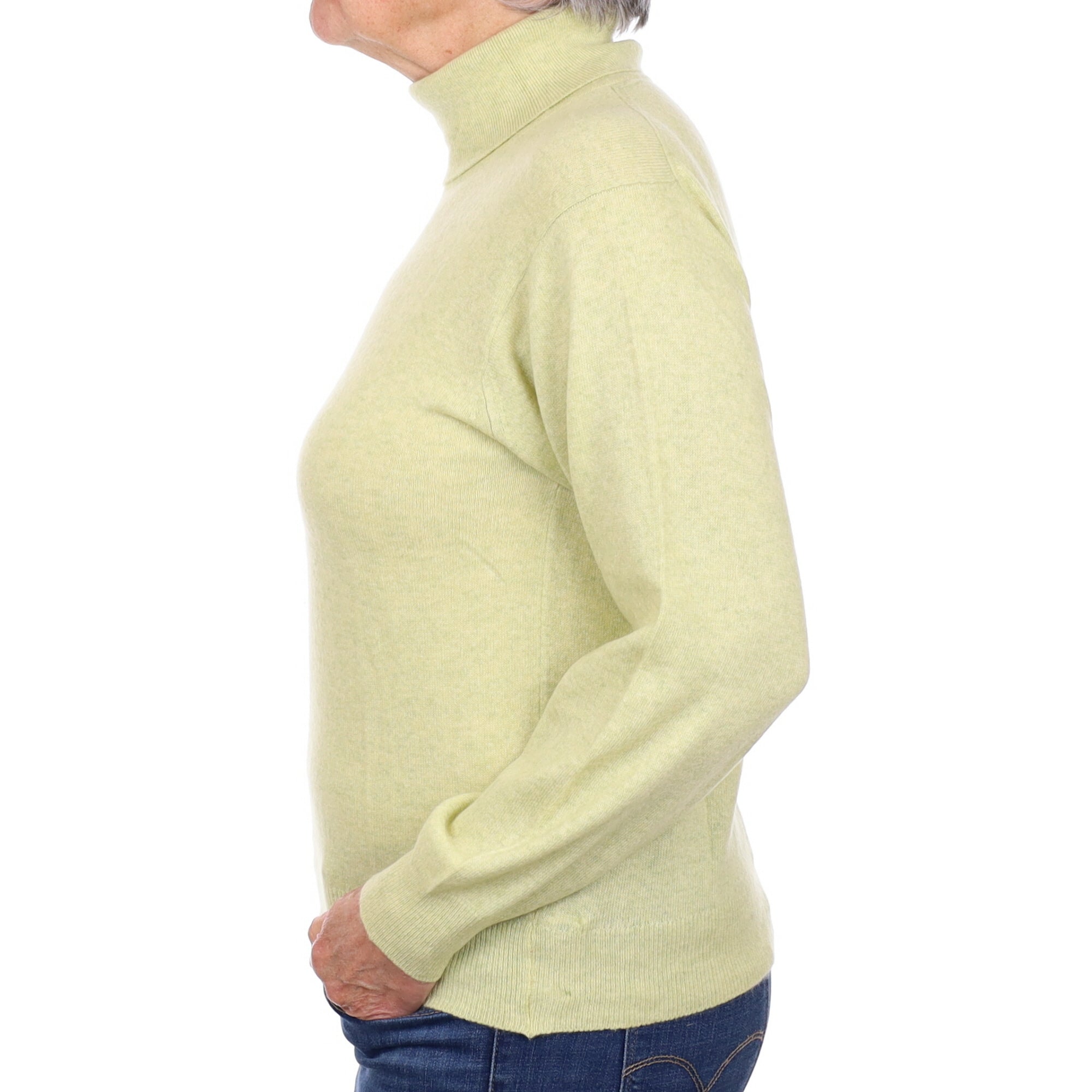 Soft Lime Green Cashmere Polo Neck Jumper Medium