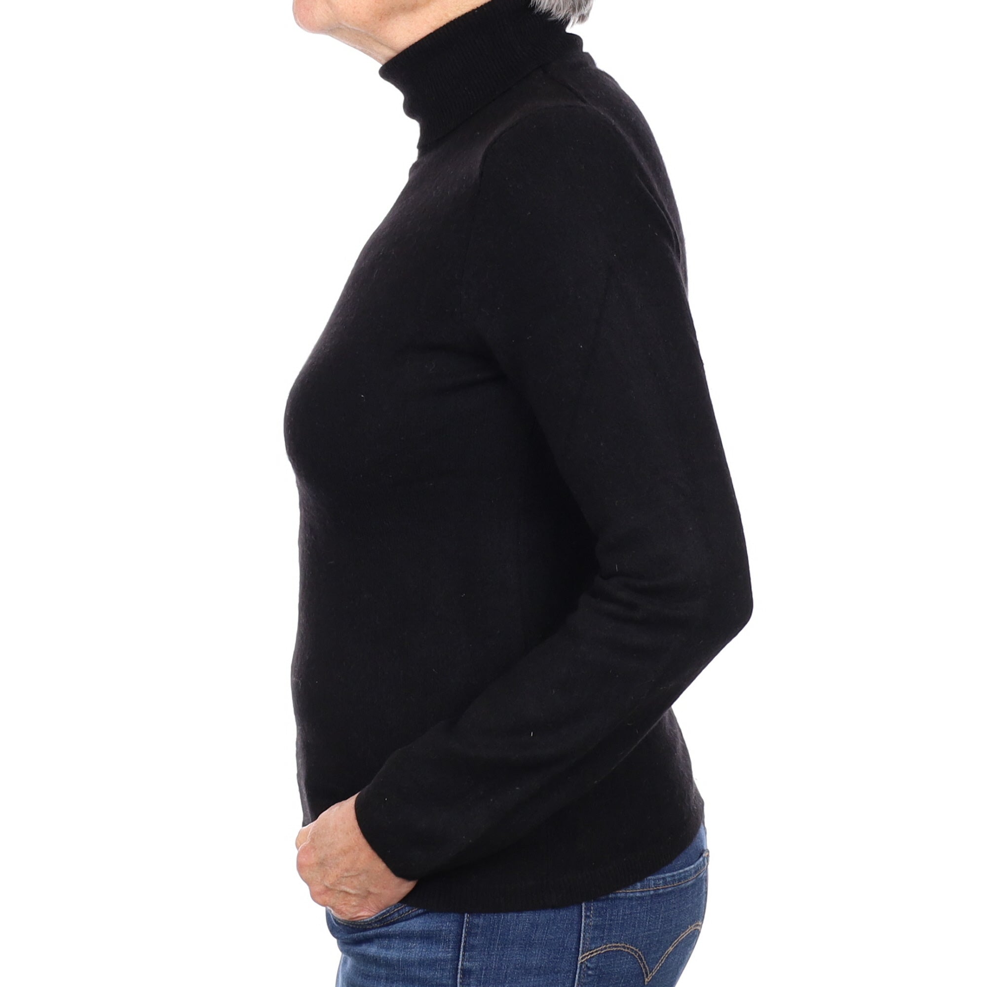 Black Cashmere Polo Neck Jumper Medium
