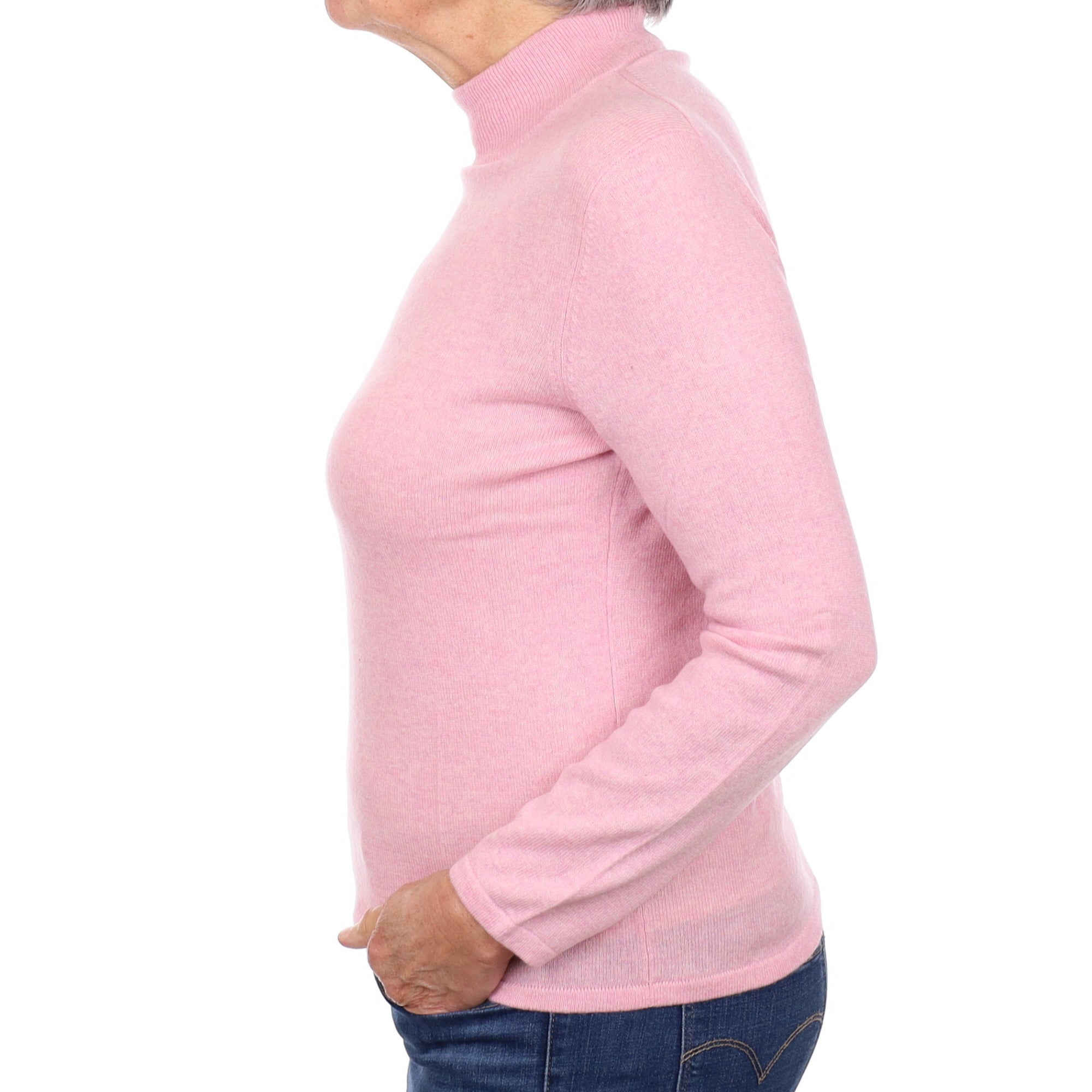 Carnation Pink Cashmere Turtle Neck Jumper Medium