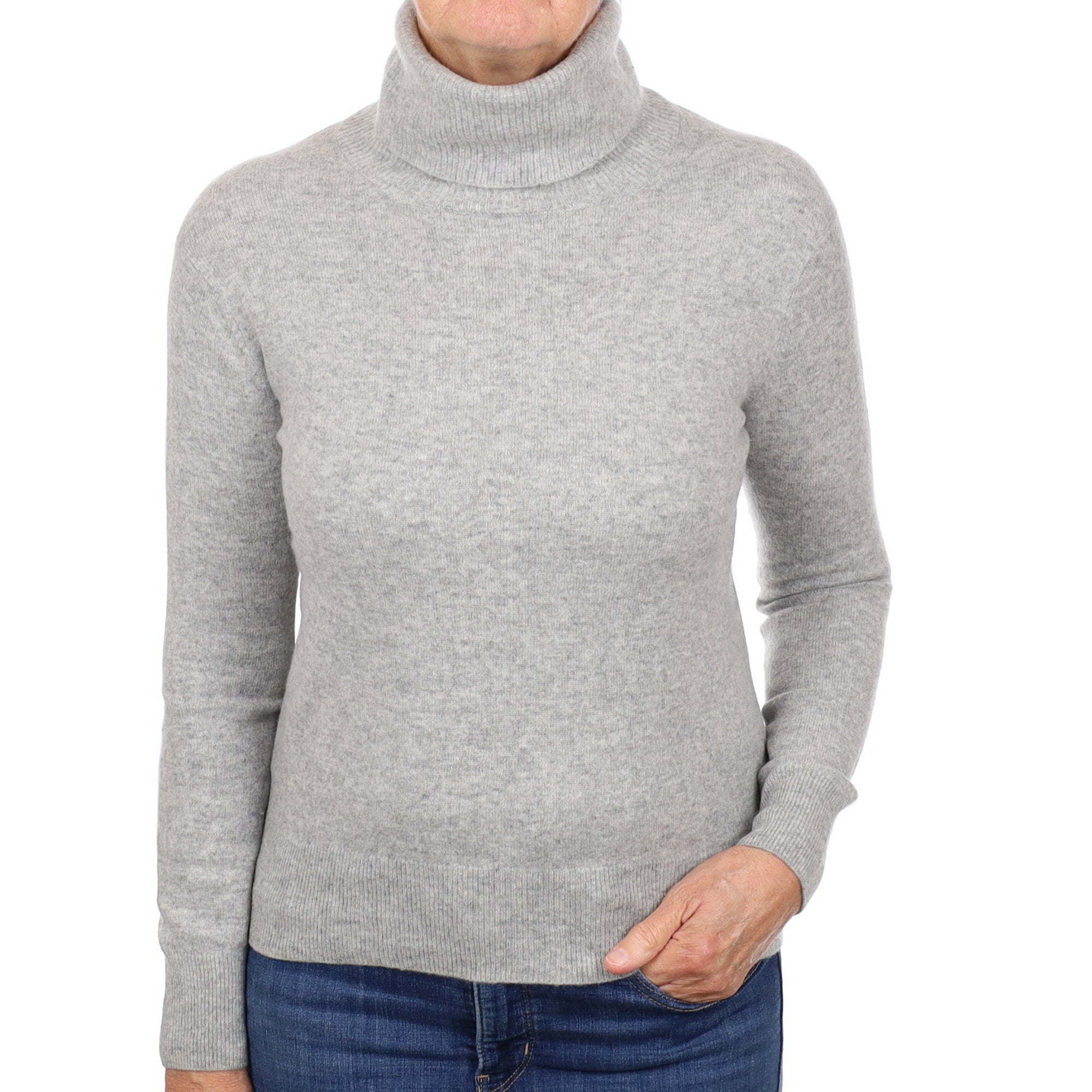 Smoke Grey Cashmere Polo Neck Jumper Medium