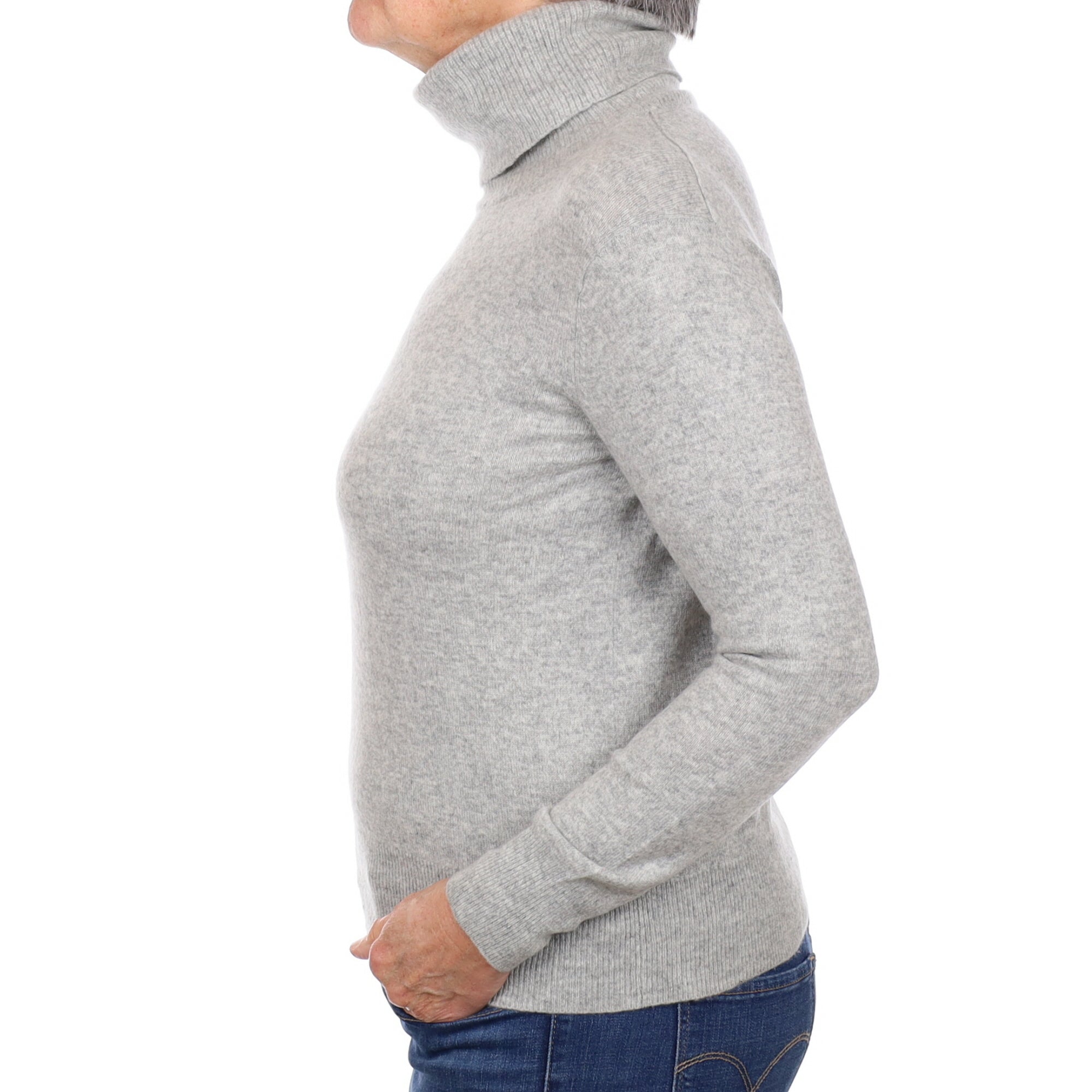 Smoke Grey Cashmere Polo Neck Jumper Medium