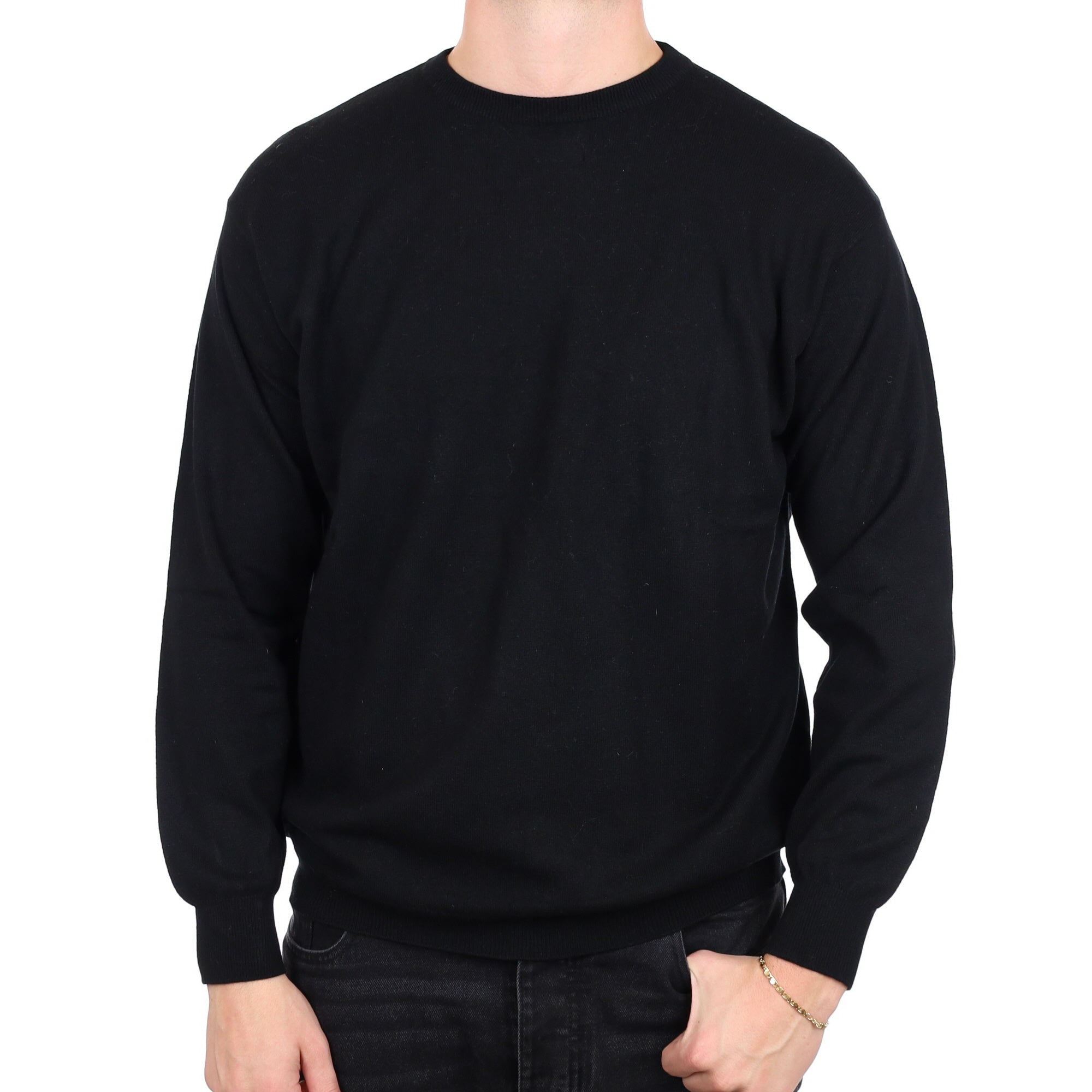 Men's Black Cashmere Crew Neck Jumper XL