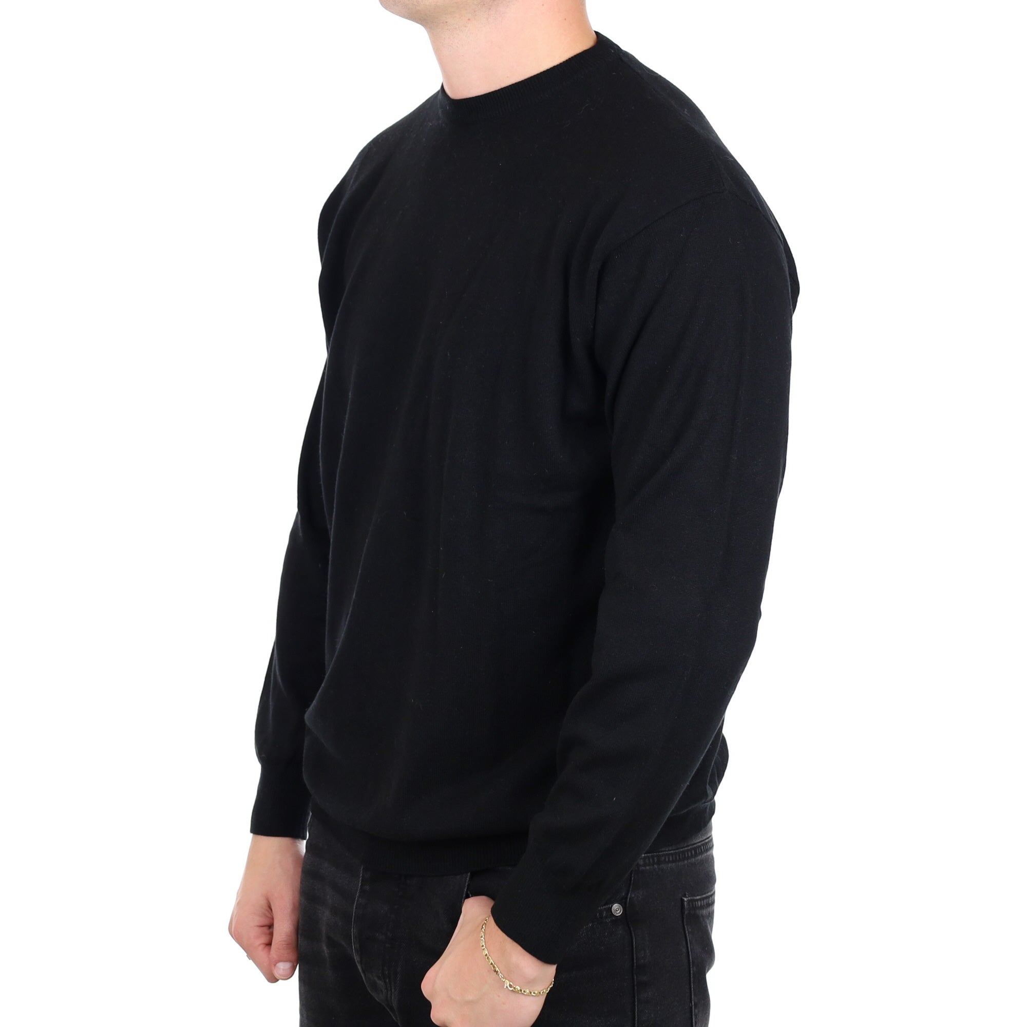 Men's Black Cashmere Crew Neck Jumper XL