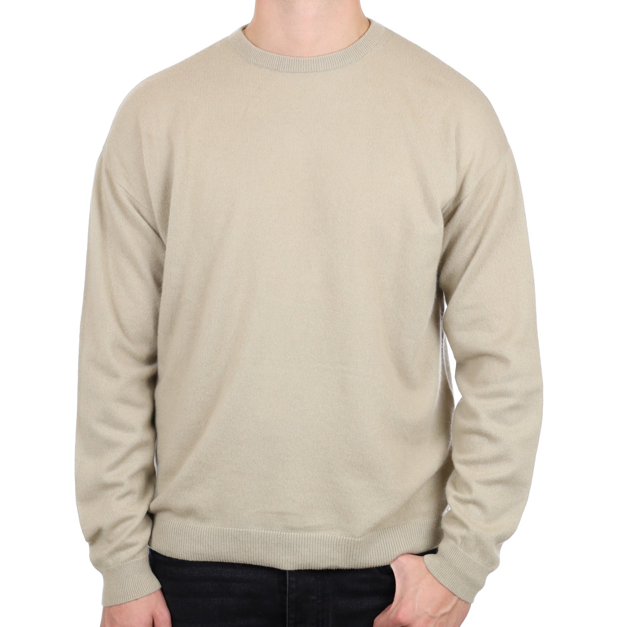 Men's Sand Beige Cashmere Crew Neck Jumper XL