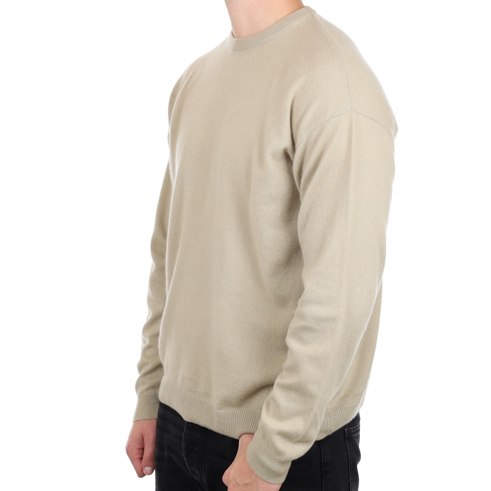 Men's Sand Beige Cashmere Crew Neck Jumper XL
