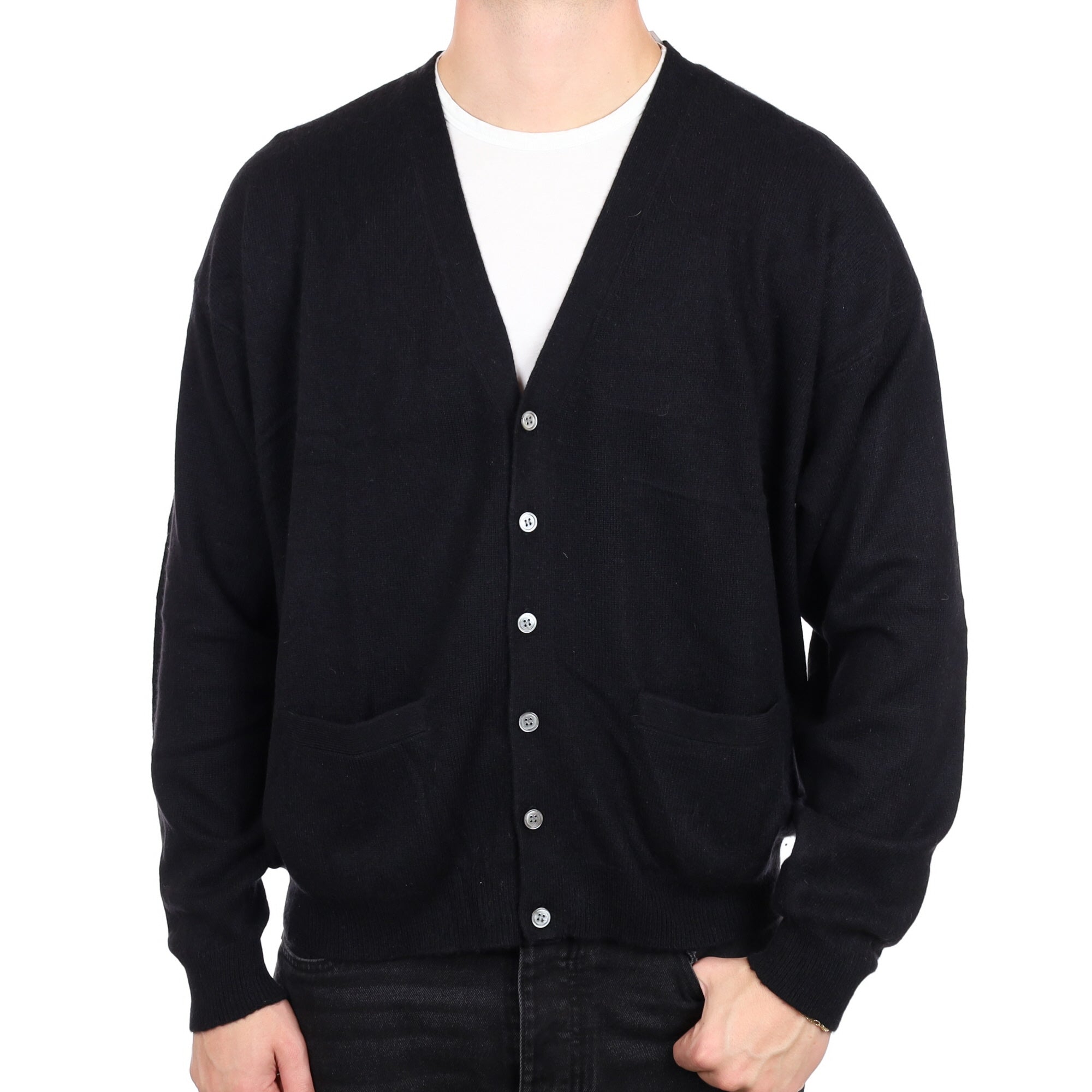 Men's Black Cashmere V Neck Cardigan XL