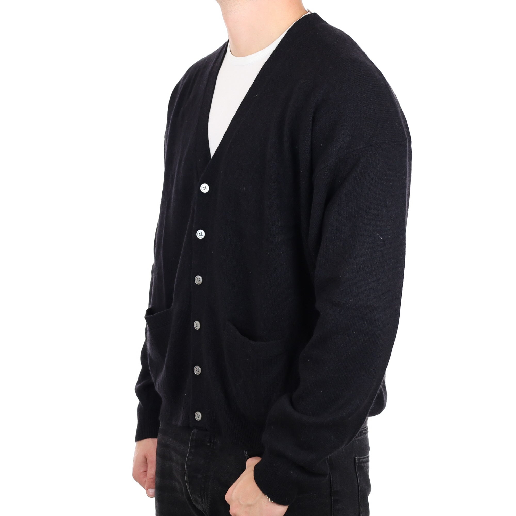 Men's Black Cashmere V Neck Cardigan XL