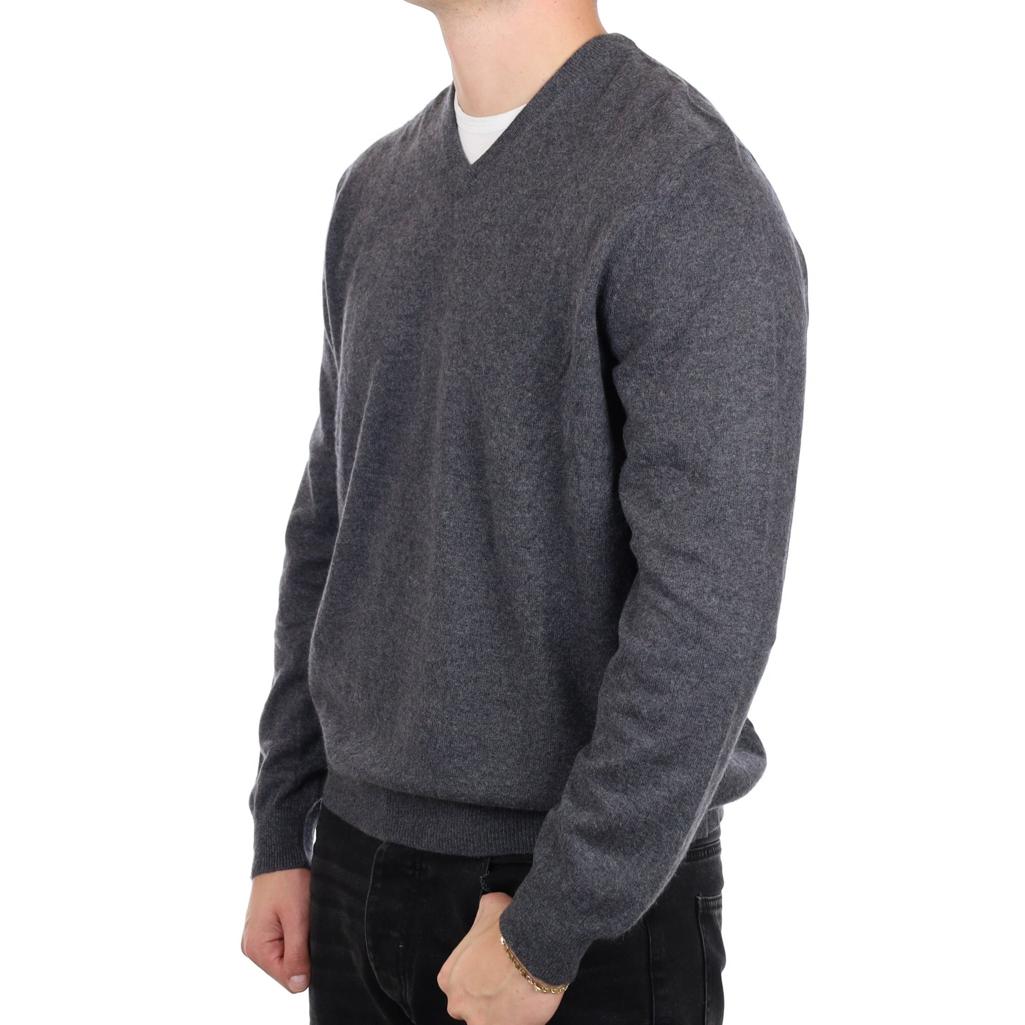 Men's Slate Grey Cashmere V Neck Jumper XL