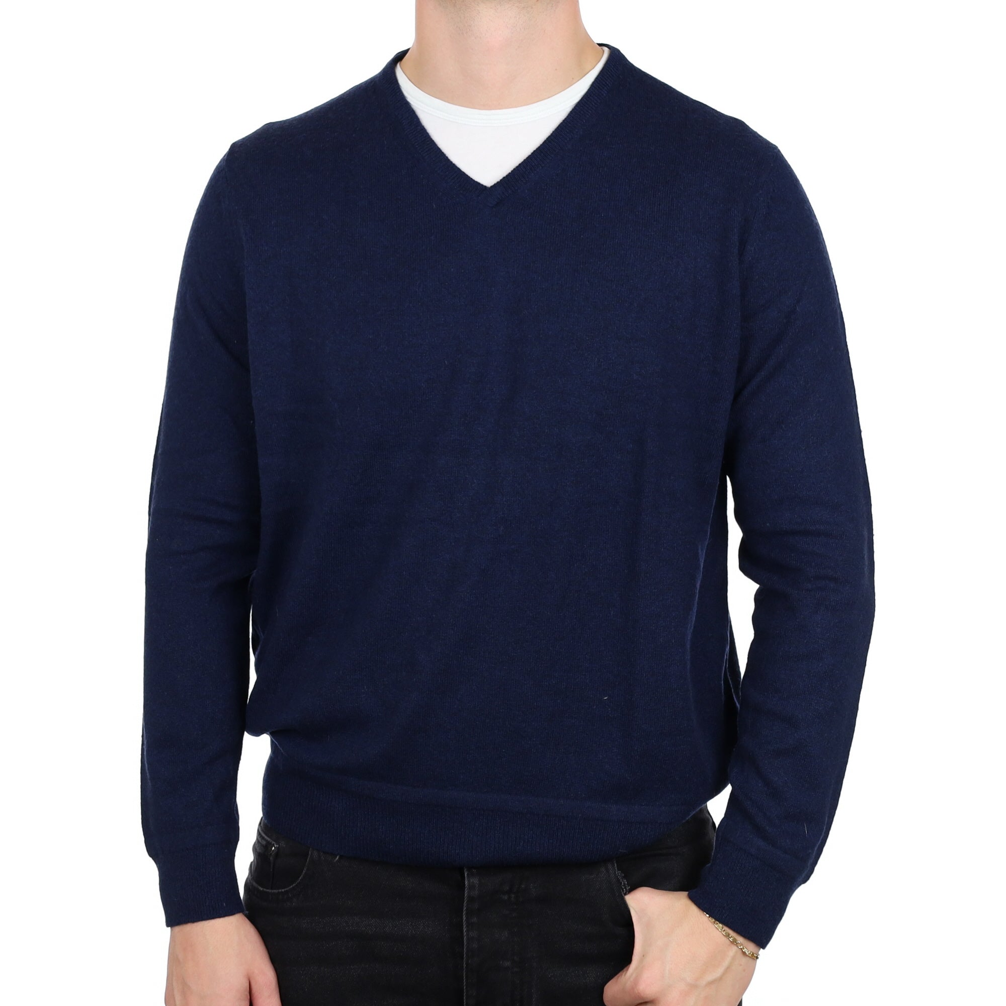 Men's Navy Blue Cashmere V Neck Jumper XL