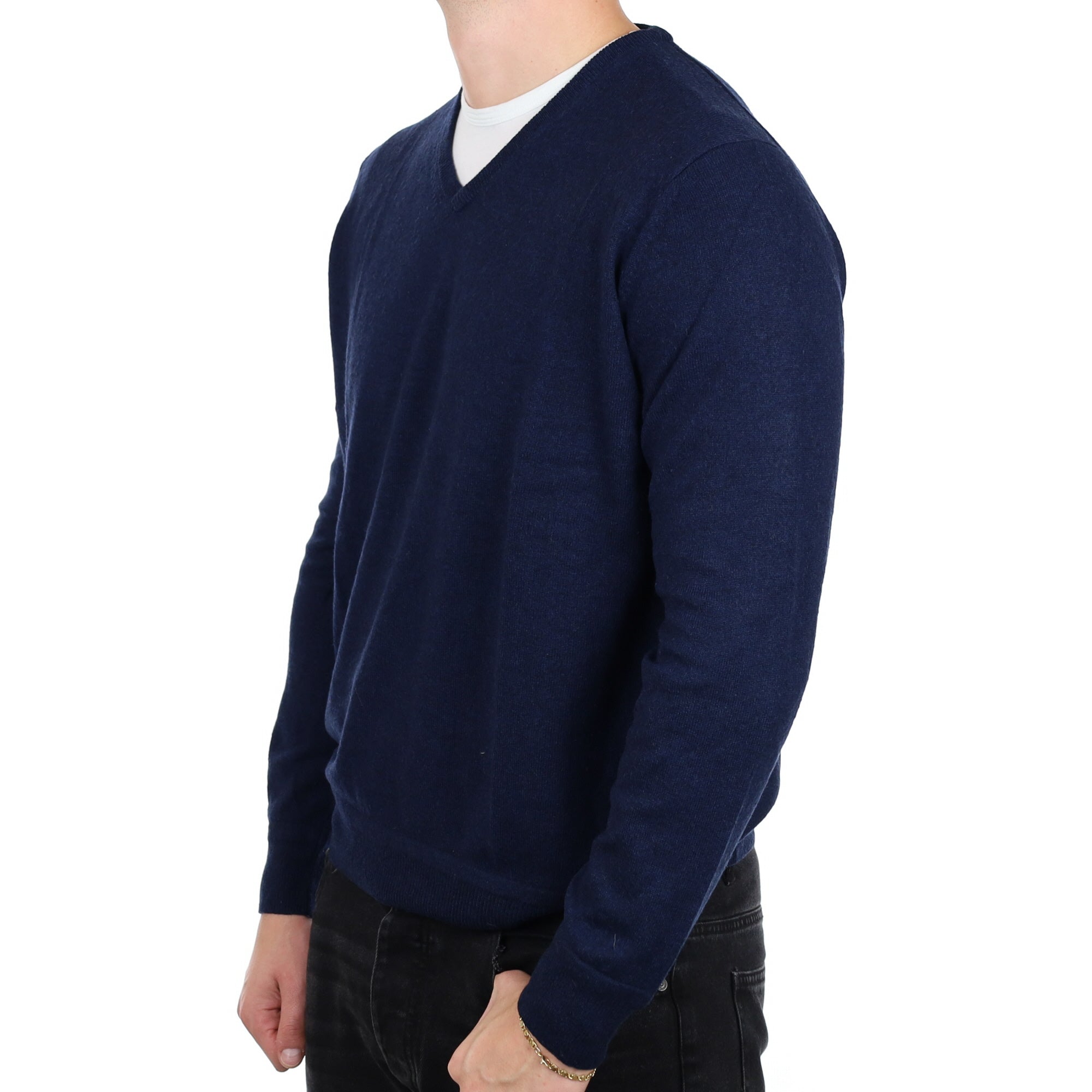 Men's Navy Blue Cashmere V Neck Jumper XL