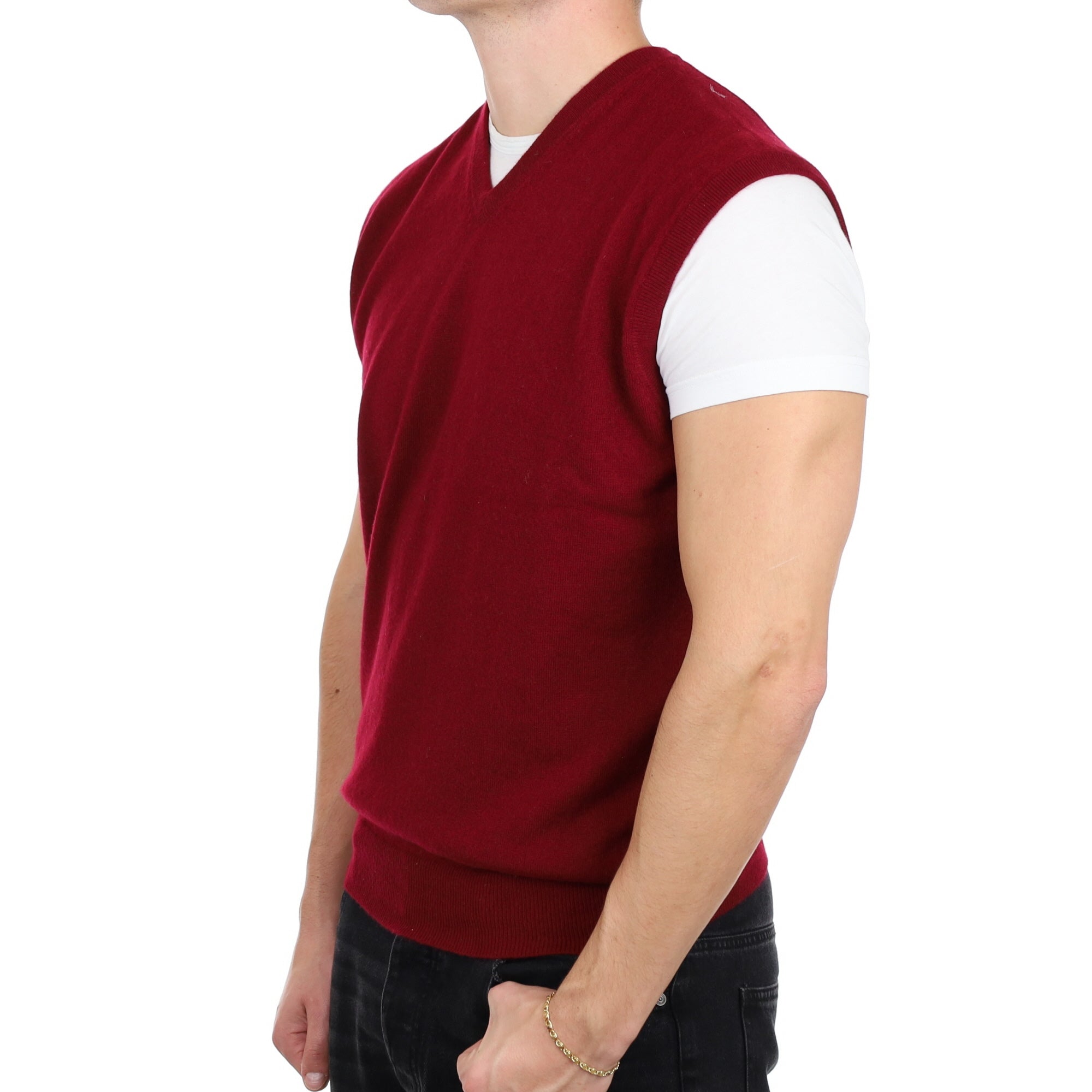 Men's Burgundy Red Cashmere V Neck Tank Top XL
